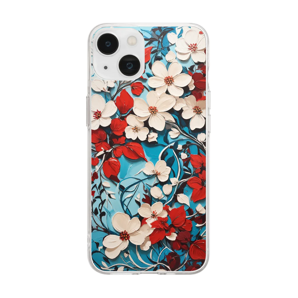pondLeisurelyのブドウの木と花に彩られた美しいアクリル絵画 Soft Clear Smartphone Case