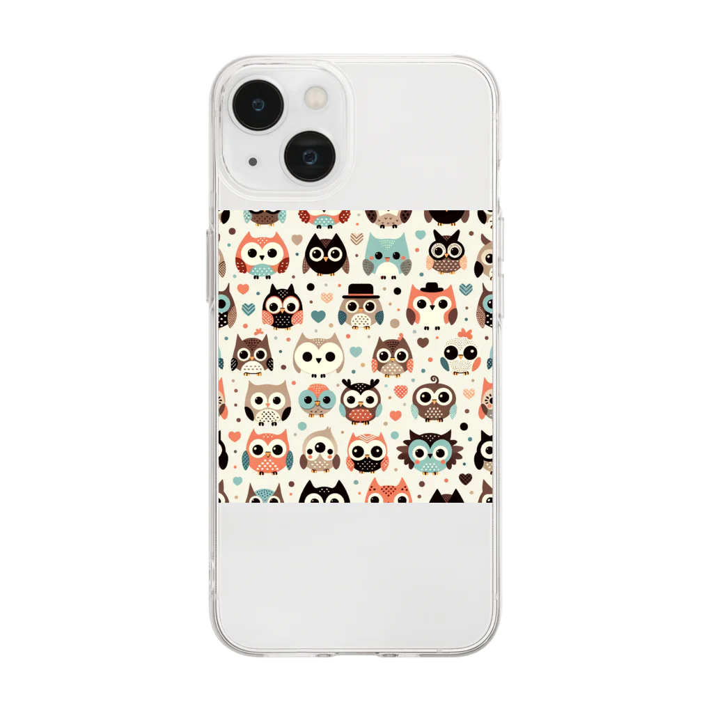 18ban's shopのフクロウドット柄 Soft Clear Smartphone Case