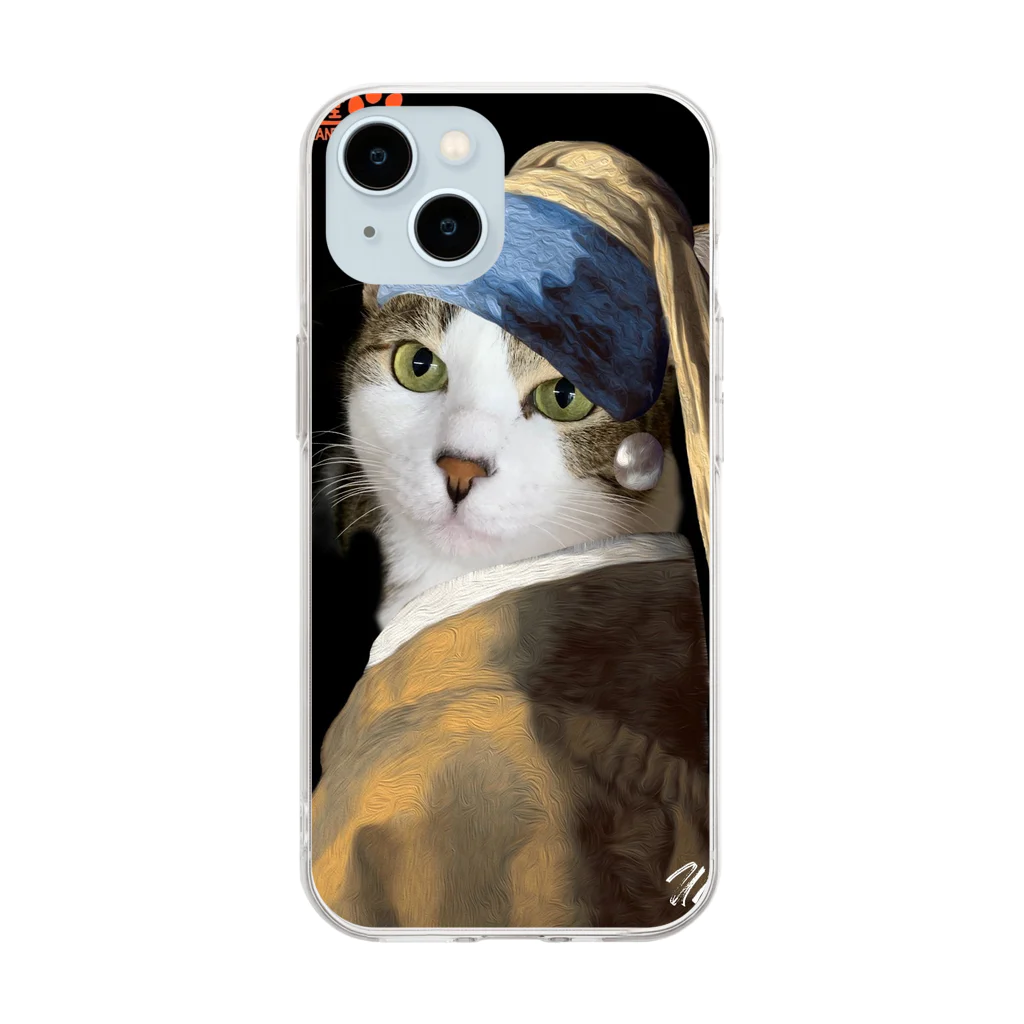 ジオラマ食堂の真珠の耳飾りのニャンコ Soft Clear Smartphone Case