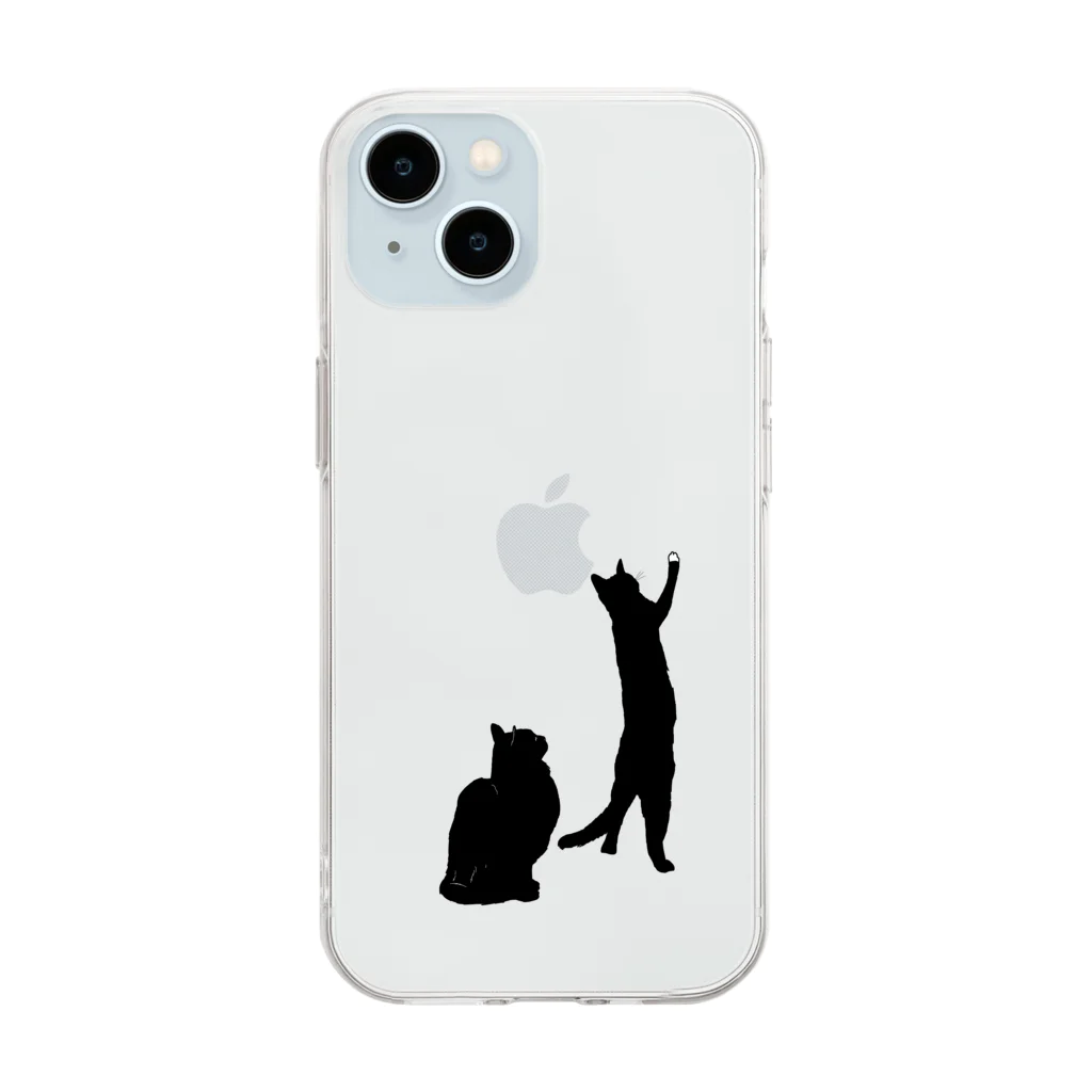 小鳥と映画館の何かを見つめる黒猫たち Soft Clear Smartphone Case