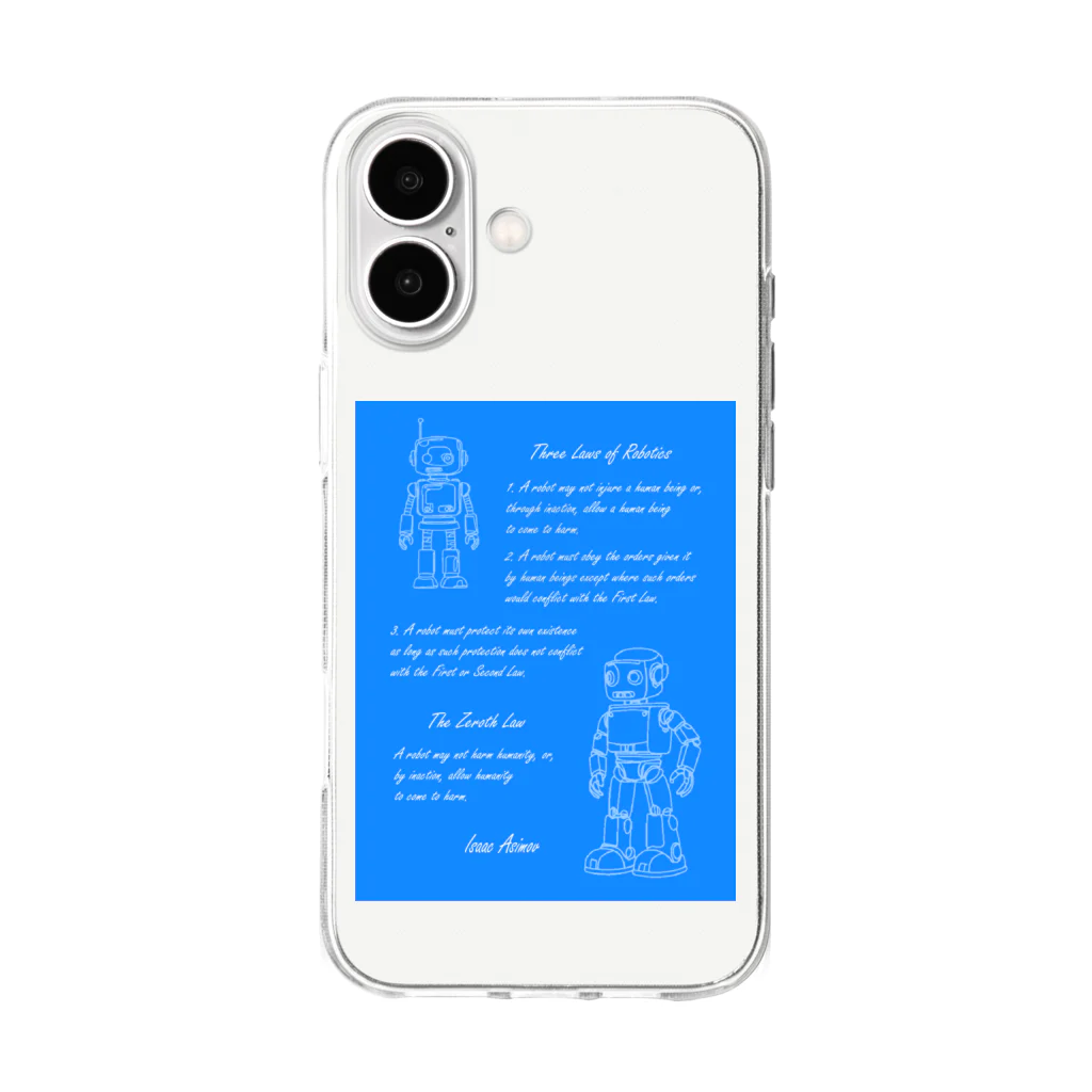 mirinconixのアシモフのロボット3原則とロボットの落書き  セルリアンブルー Soft Clear Smartphone Case