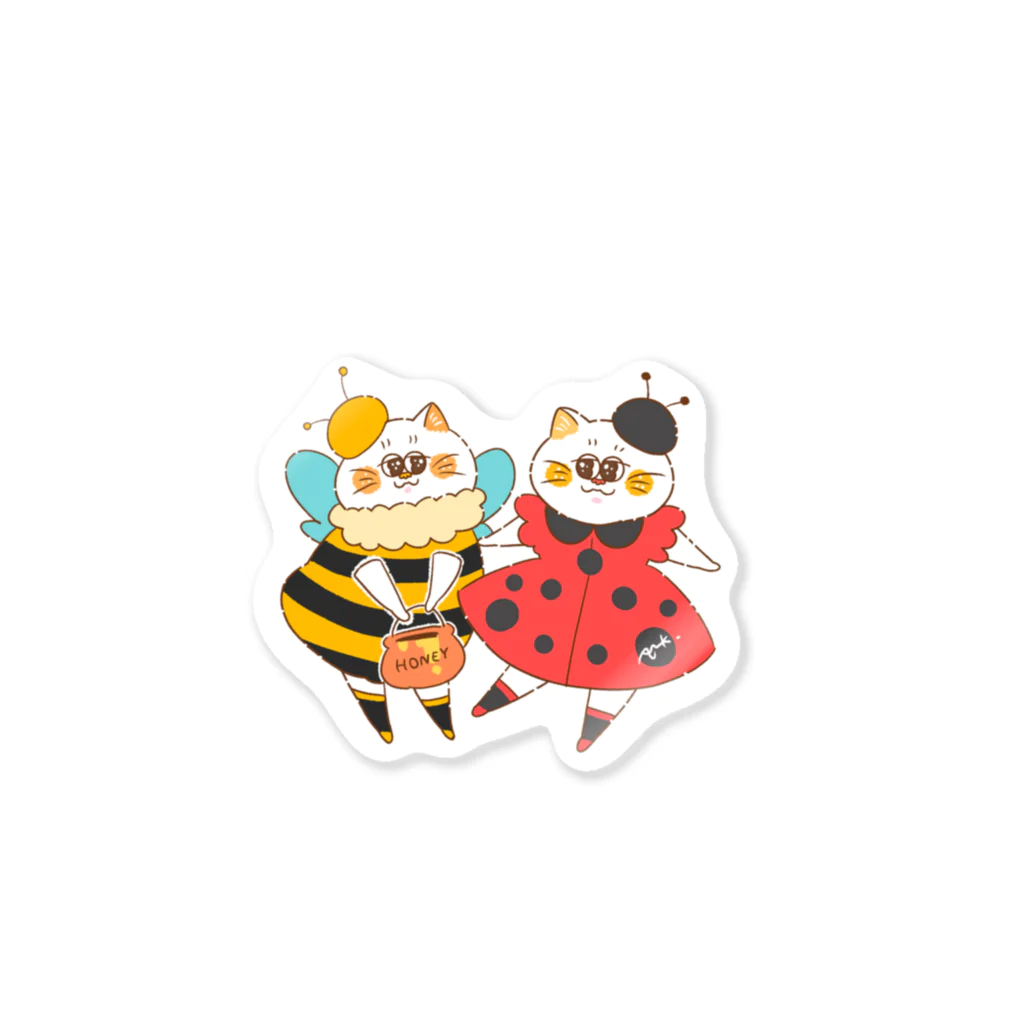 アンクガハク雑貨店のミツバチとてんとう虫にゃん Sticker
