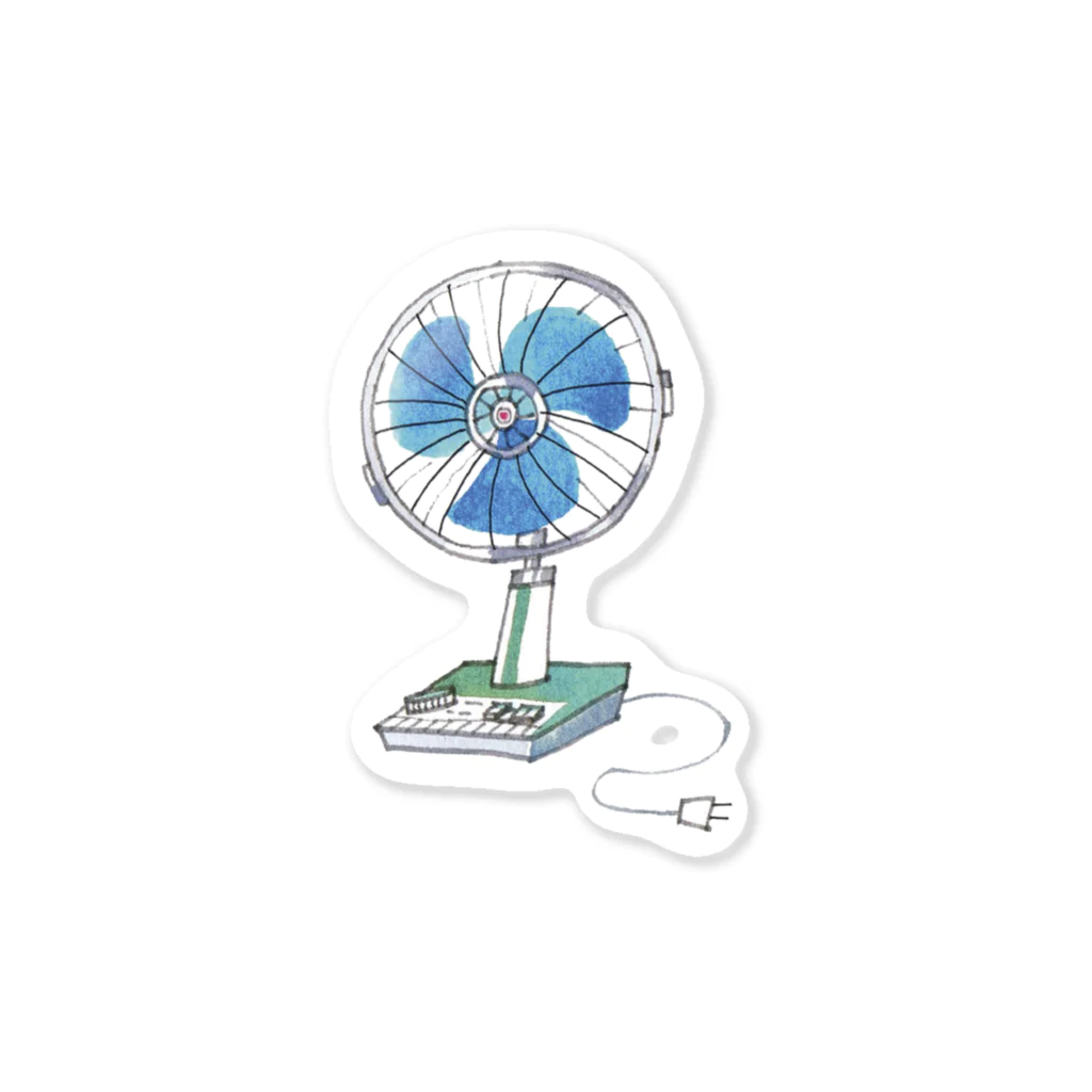 おかやまたかとし & こやまもえ／イラストレーターのレトロ扇風機 Sticker