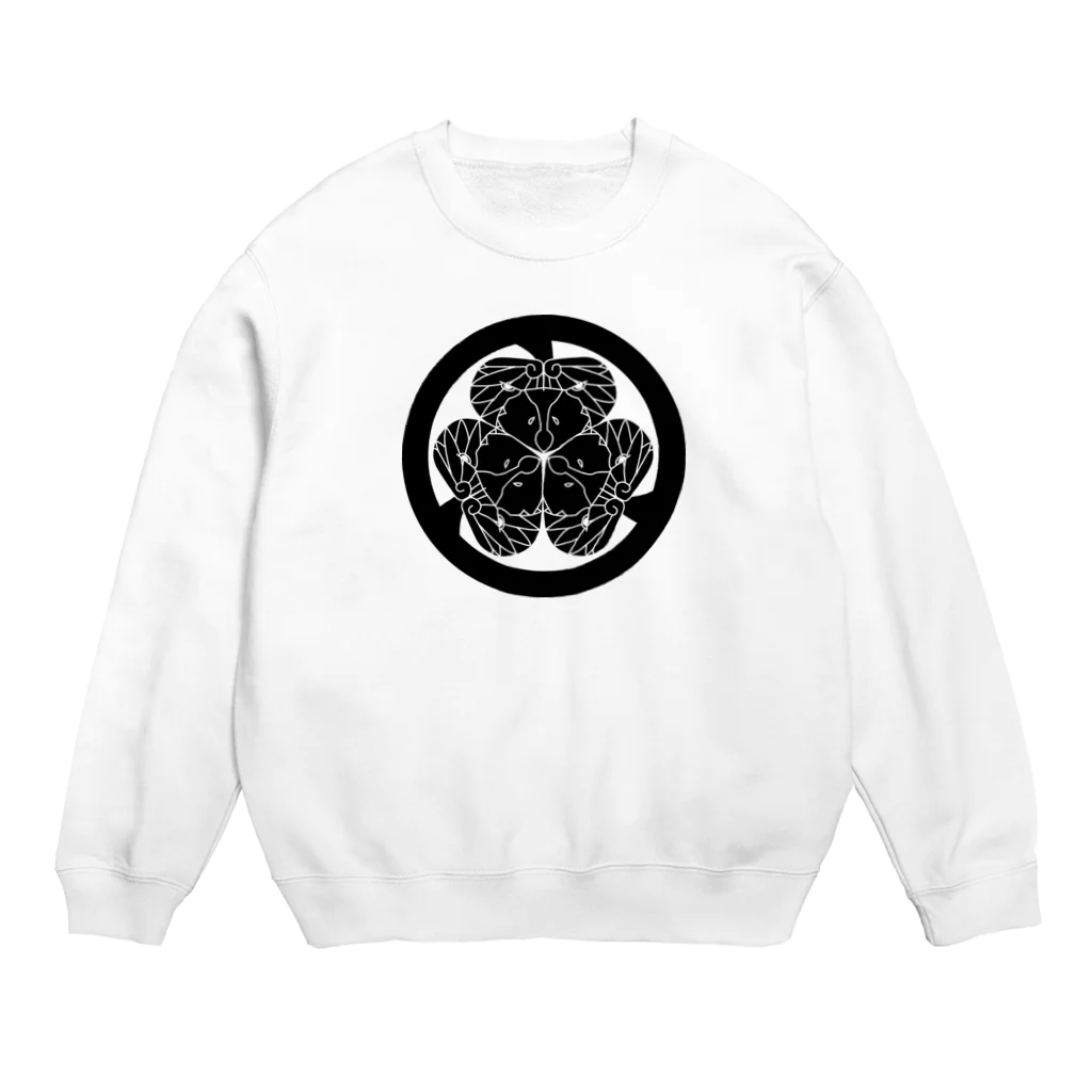 『Nothing Is Real』-- IN SUZURIの動物家紋。H.T.（三つ葉葵ハシビロコウ）黒 Crew Neck Sweatshirt