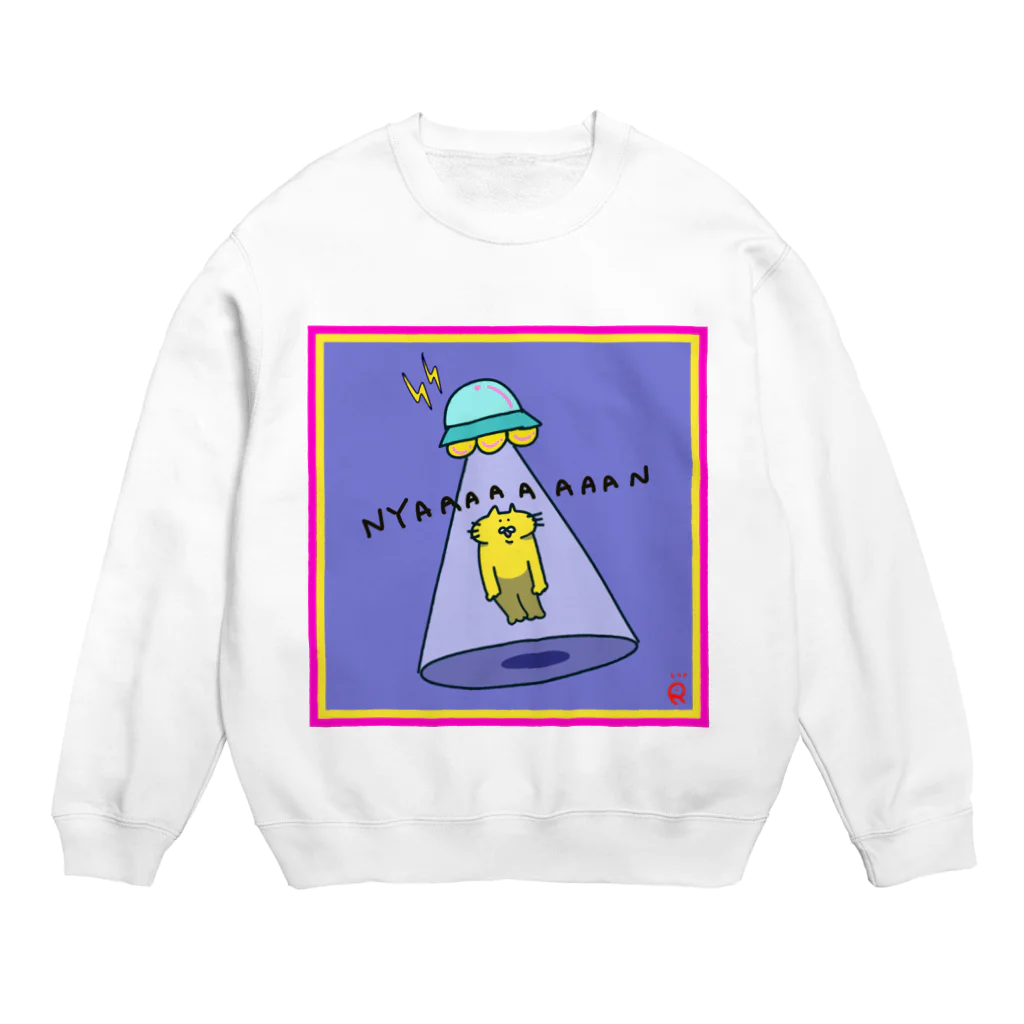 なで肩うさぎのTシャツ屋さんのUFOと黄色いネコ Crew Neck Sweatshirt