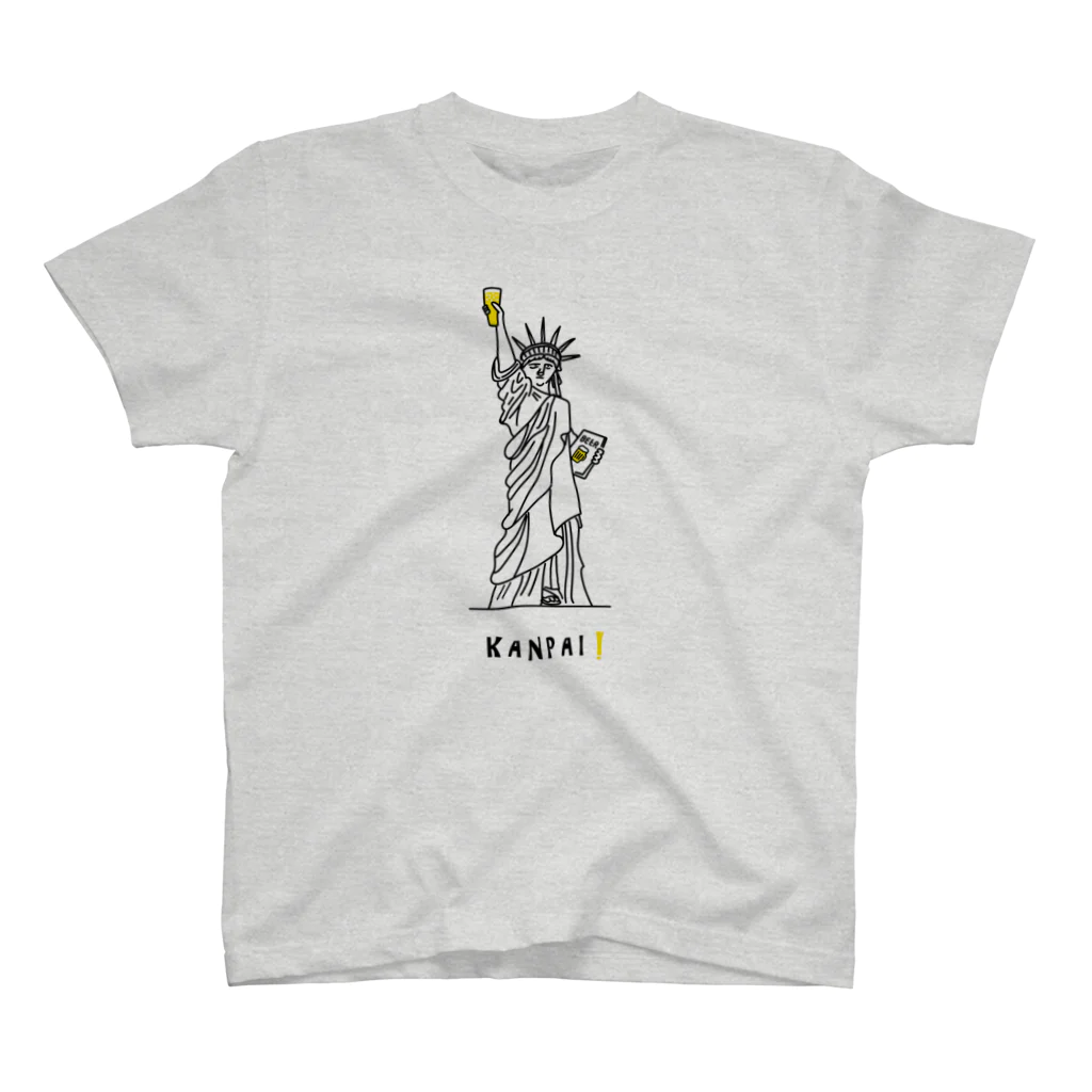 ビールとアート TM-3 Designの彫刻 × BEER（自由の女神）黒線画 Regular Fit T-Shirt