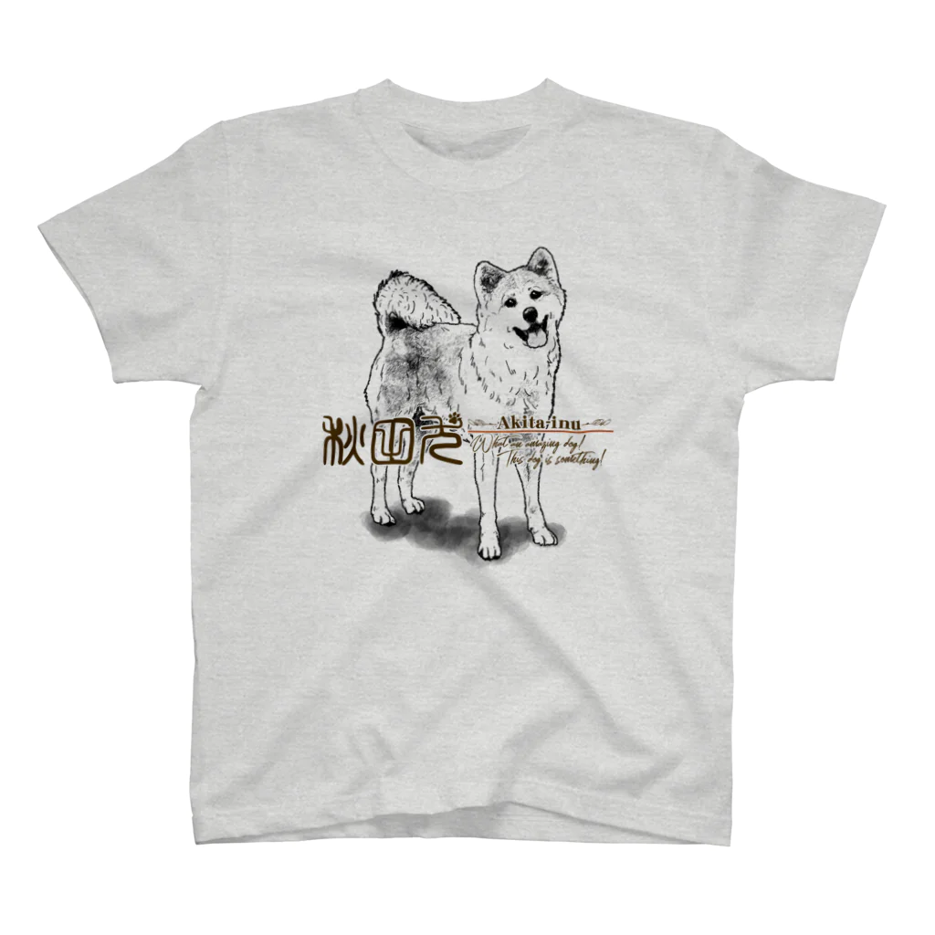 線画 秋田犬 前面プリントTシャツ＜淡色＞ / オリジナル工房