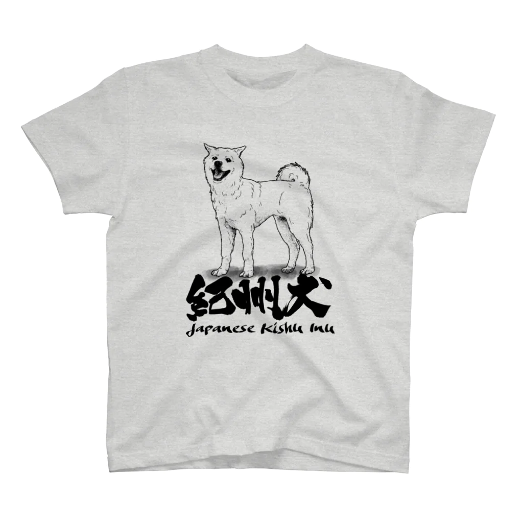 線画 紀州犬 前面プリントTシャツ＜淡色＞ / オリジナル工房