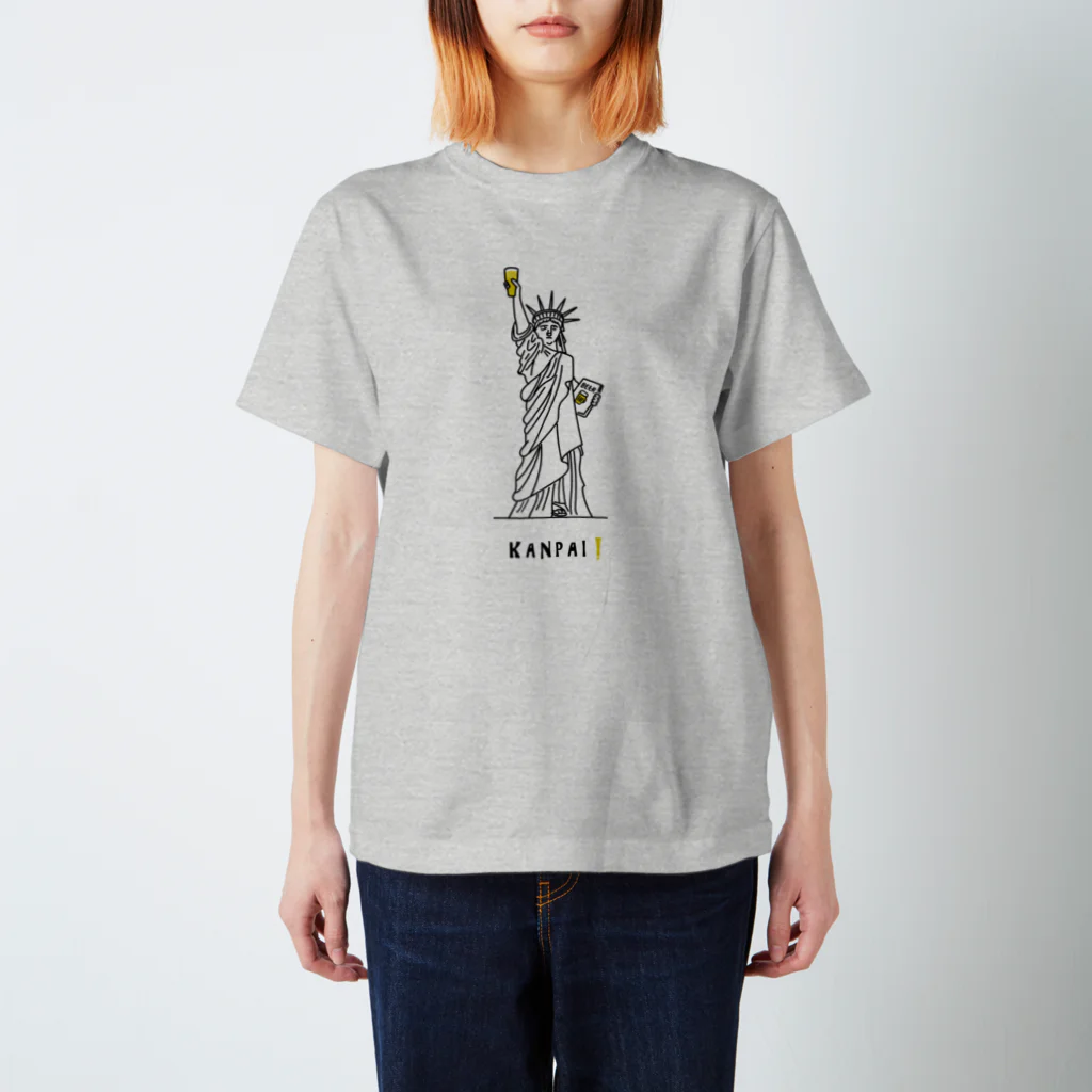 ビールとアート TM-3 Designの彫刻 × BEER（自由の女神）黒線画 Regular Fit T-Shirt