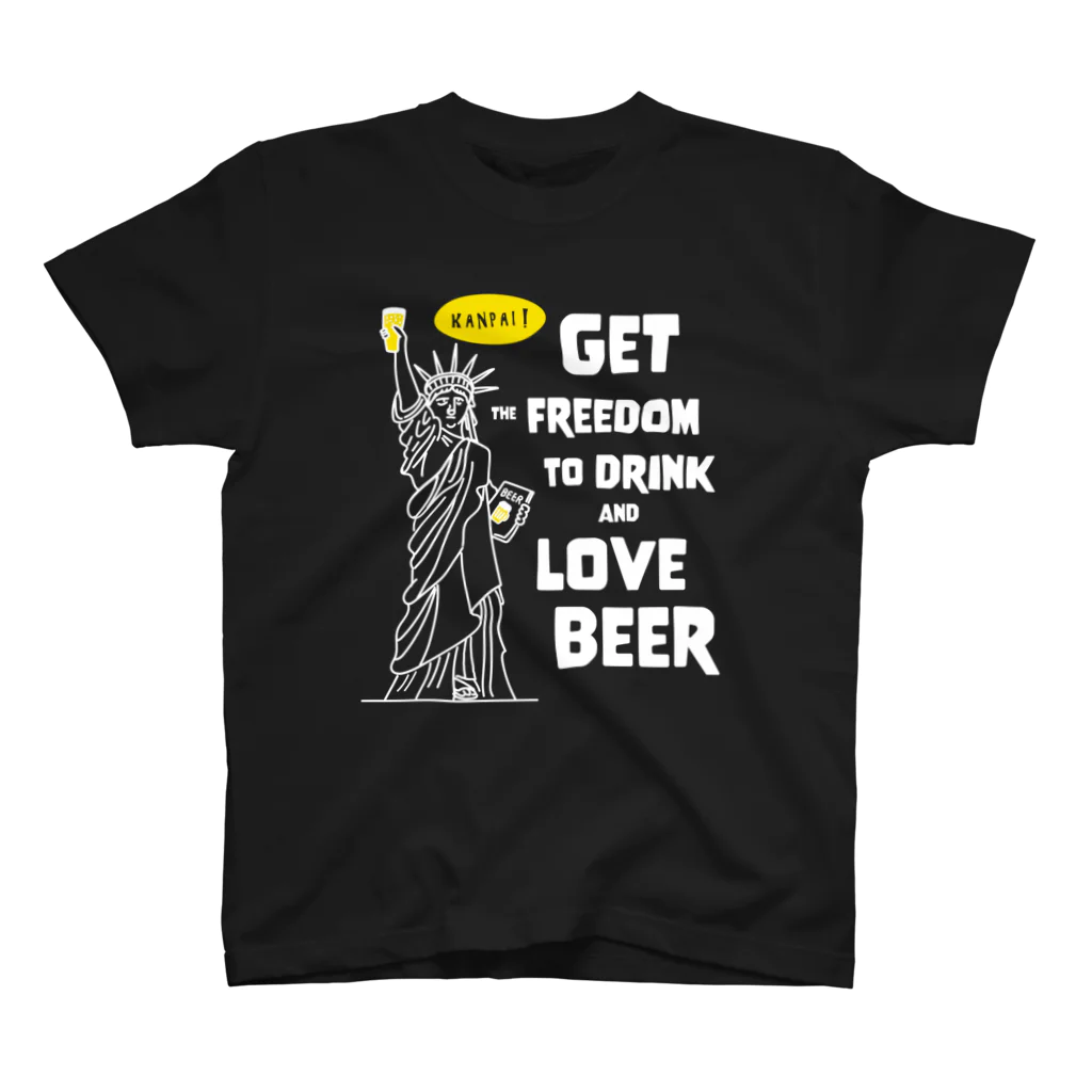 ビールとアート TM-3 Designの彫刻 × BEER（自由の女神・ビールを飲み愛する自由をその手に）白線画 Regular Fit T-Shirt