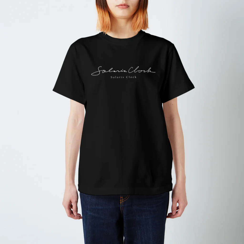 Solaris Clockの筆記体ロゴTシャツ(白字) Regular Fit T-Shirt
