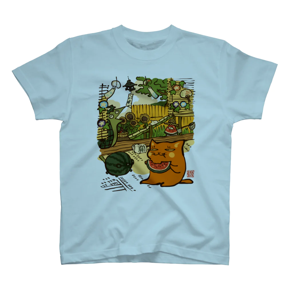 花日和 畳の赤ねこ、夏の縁側にて Regular Fit T-Shirt