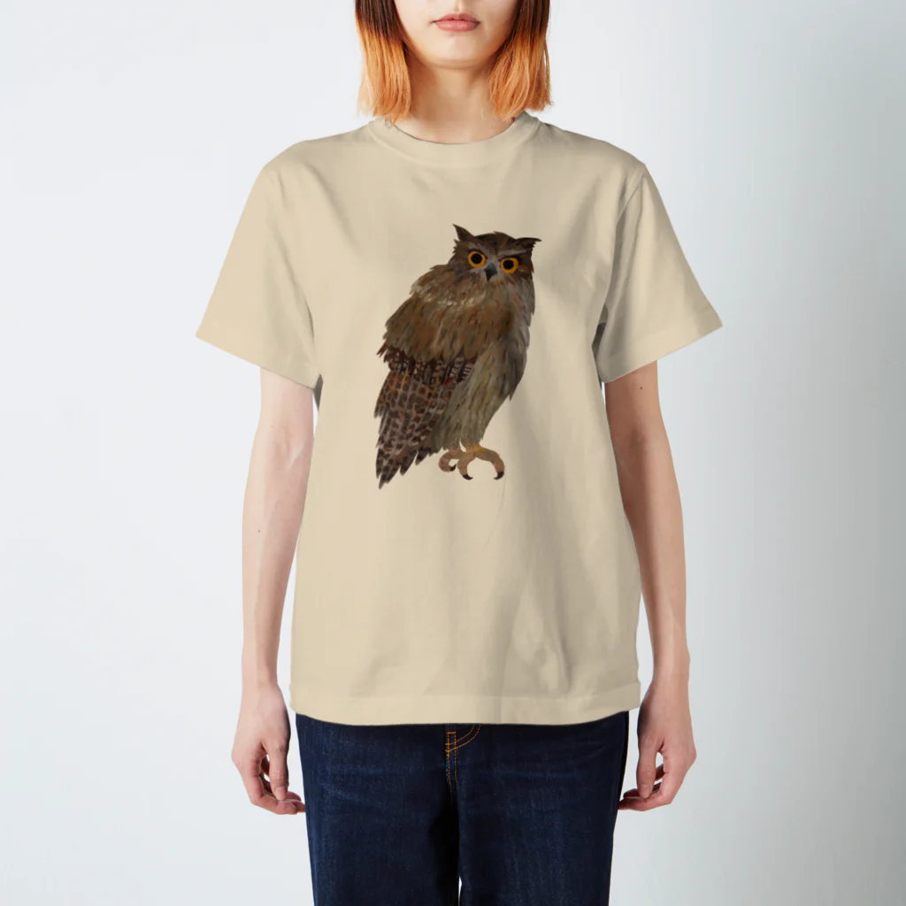Makiko Goto goods storeのこちらを観察するシマフクロウ Regular Fit T-Shirt