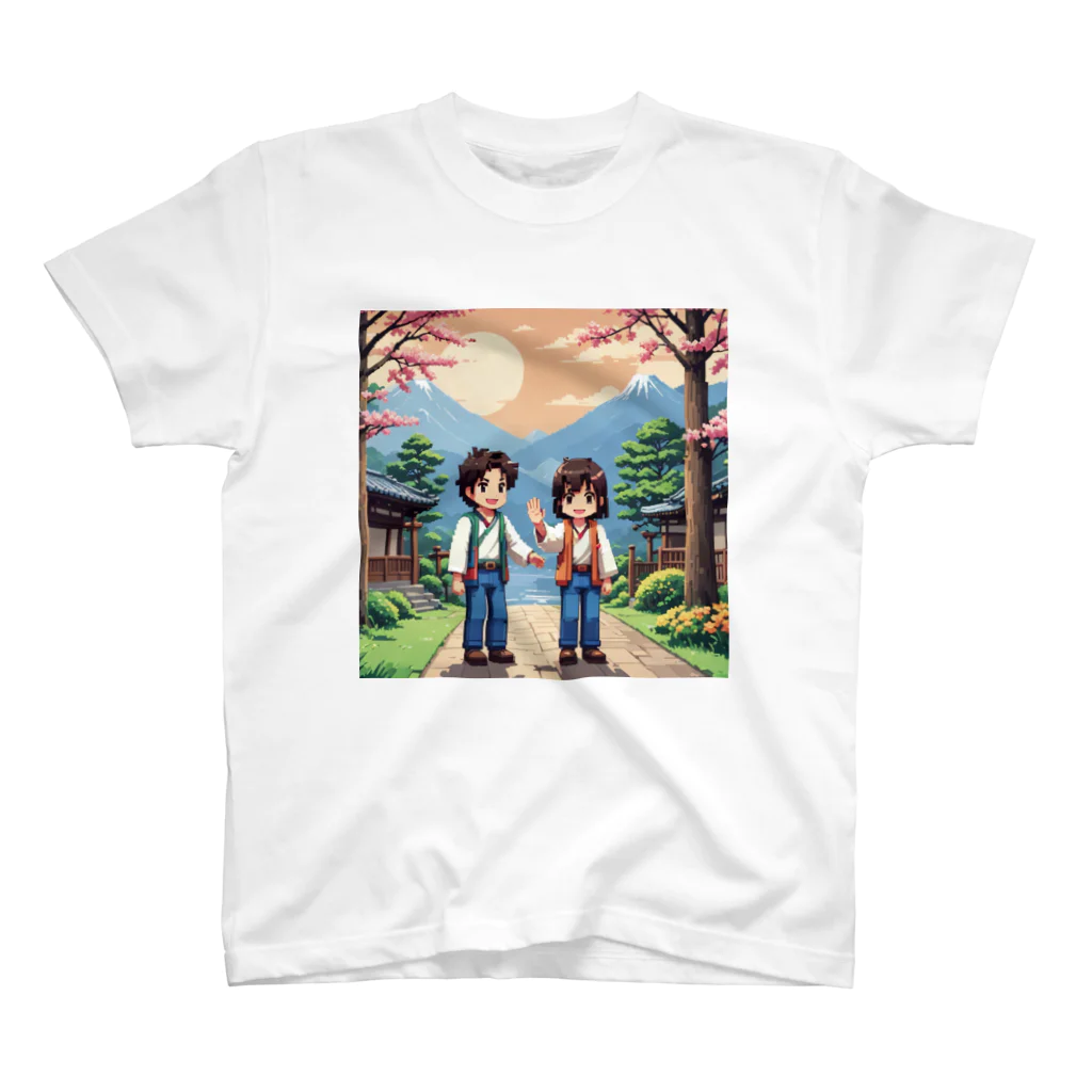 ドット絵グッズ販売の富士山を眺める二人 Regular Fit T-Shirt