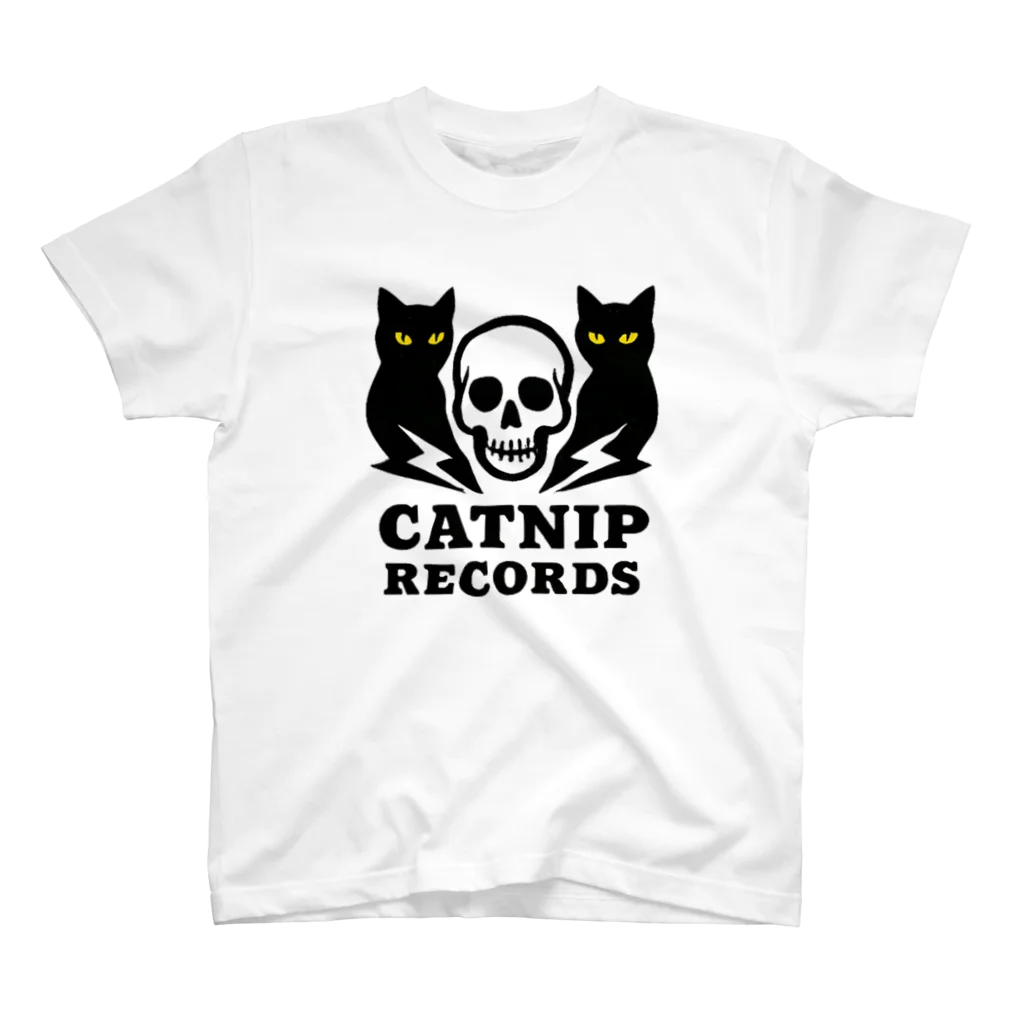 猫とソウル  「CATNIP RECORDS」（キャットニップレコード）「HIJIKI RECORDS」（ひじきレコード）のCATNIP RECORDS  黒猫稲妻スカル♪ Regular Fit T-Shirt
