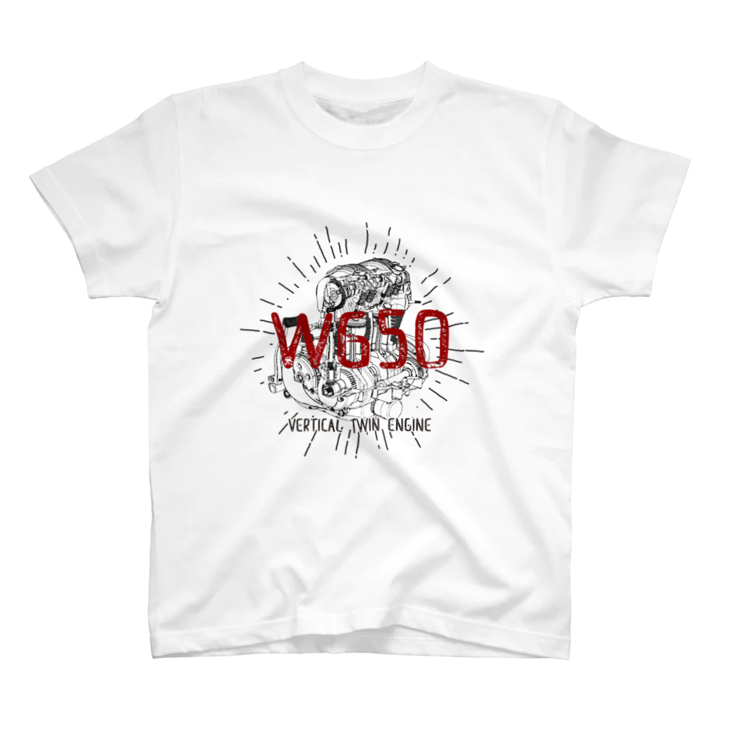 W650 ENGINE(黒文字) Regular Fit T-Shirt by Too fool campers