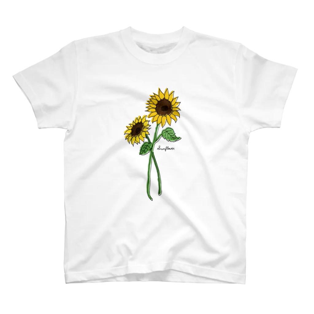 mackyのちび筆記体＋ひまわり Regular Fit T-Shirt