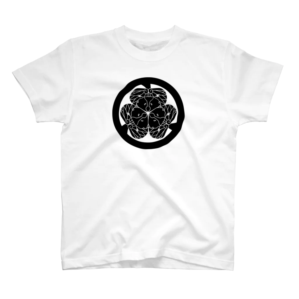 『Nothing Is Real』-- IN SUZURIの動物家紋。H.T.（三つ葉葵ハシビロコウ）黒 Regular Fit T-Shirt