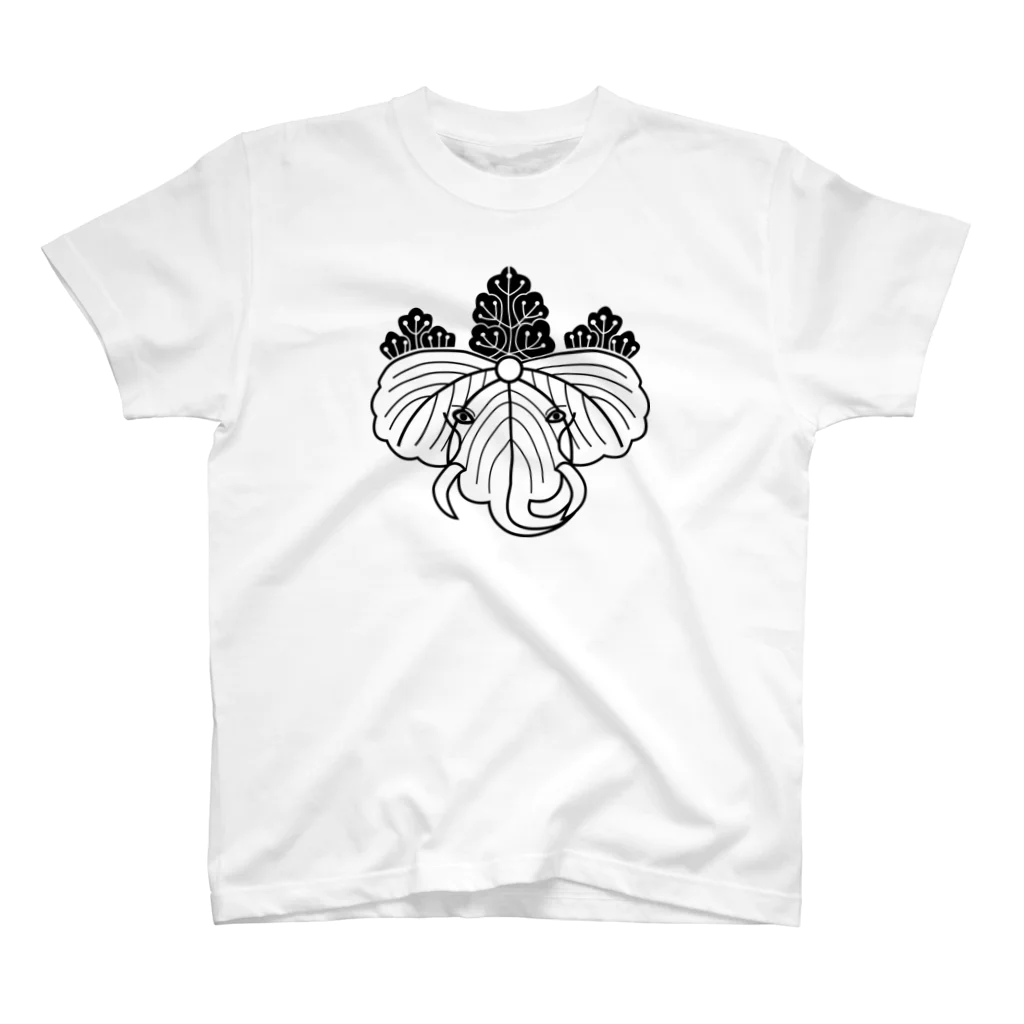 『Nothing Is Real』-- IN SUZURIの動物家紋。H.T.（桐にゾウ）黒 Regular Fit T-Shirt