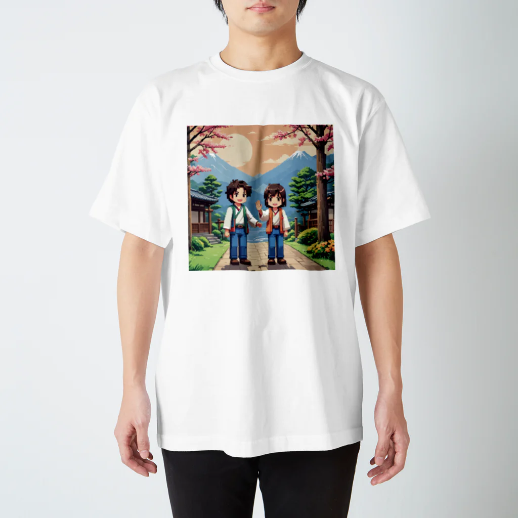 ドット絵グッズ販売の富士山を眺める二人 Regular Fit T-Shirt