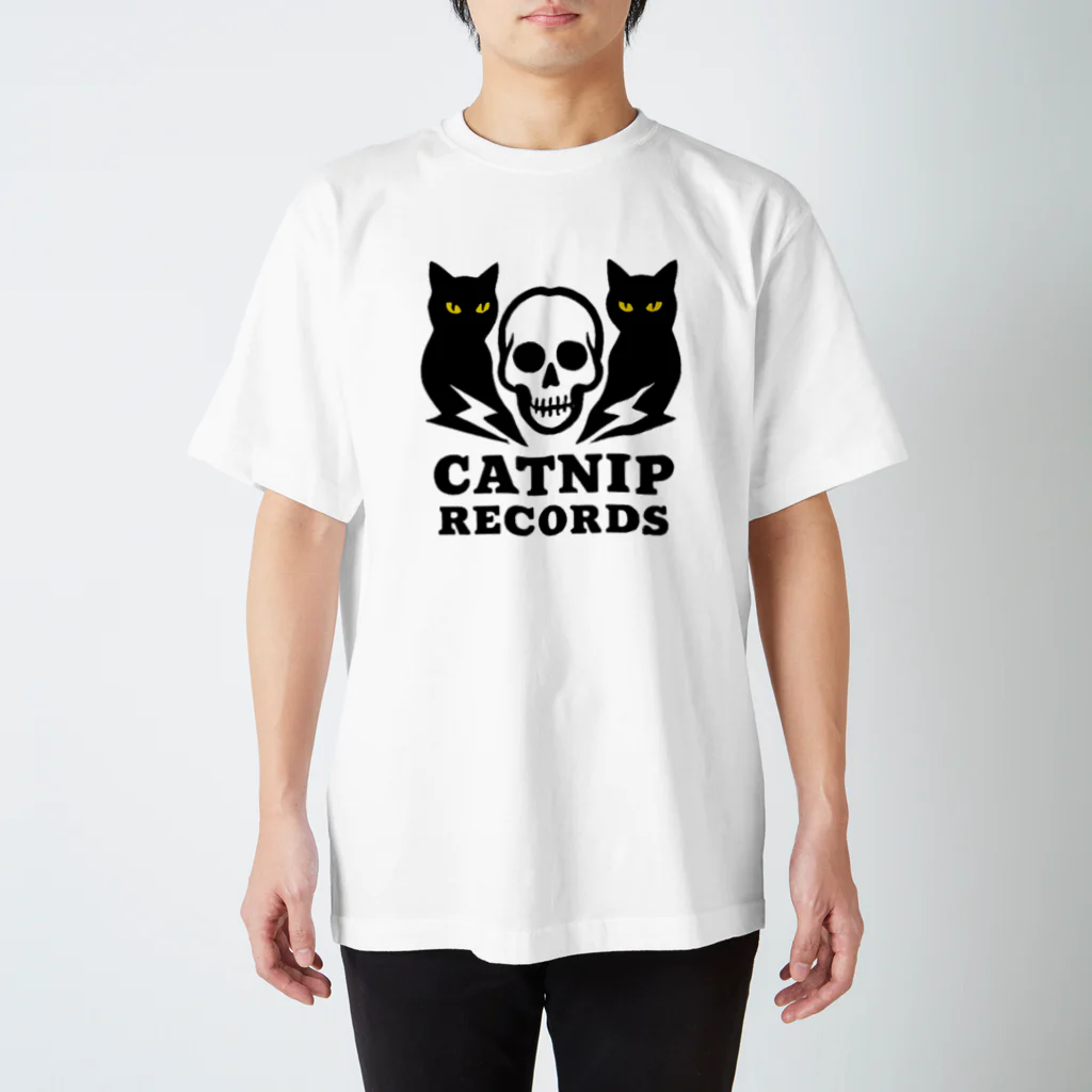 猫とソウル  「CATNIP RECORDS」（キャットニップレコード）「HIJIKI RECORDS」（ひじきレコード）のCATNIP RECORDS  黒猫稲妻スカル♪ Regular Fit T-Shirt