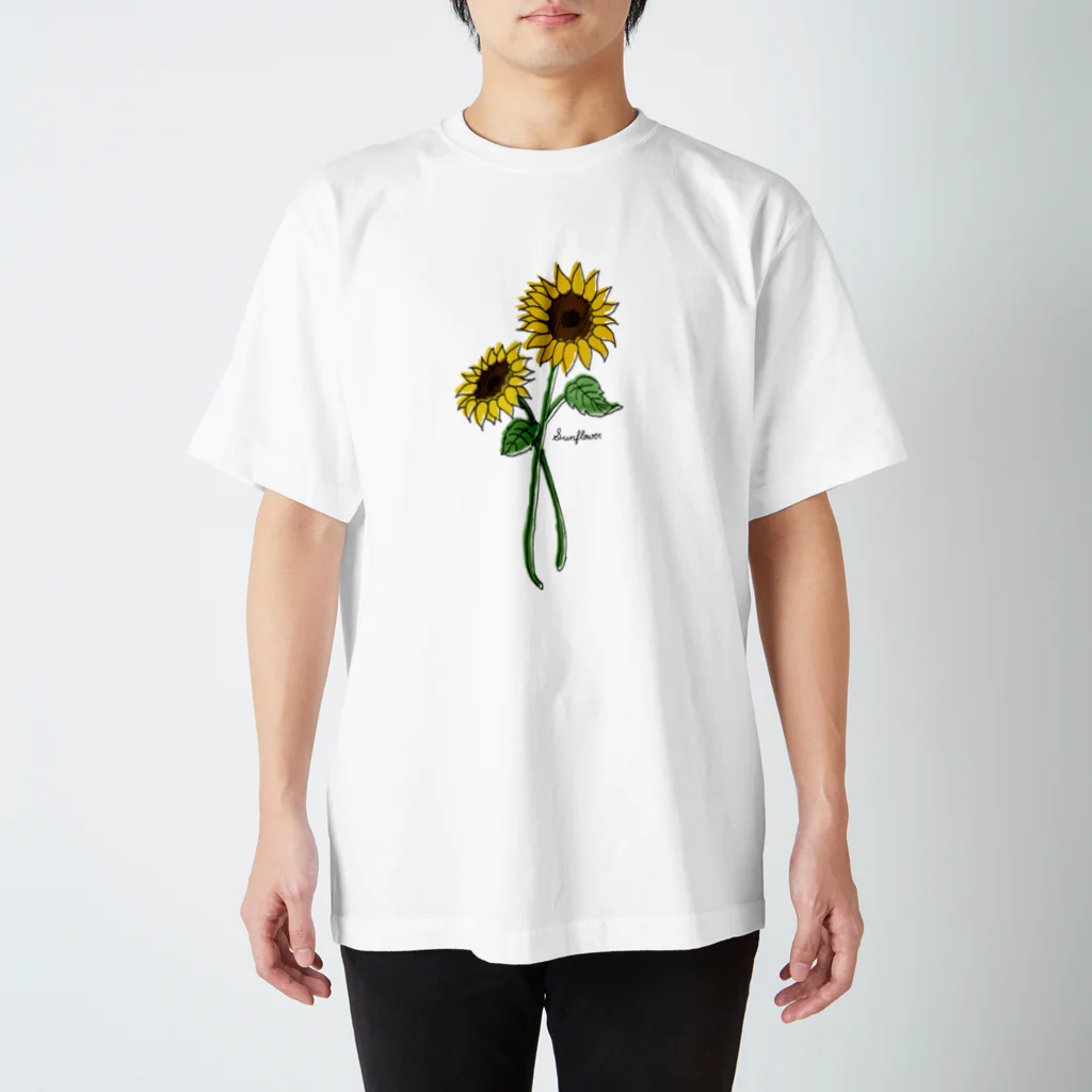 mackyのちび筆記体＋ひまわり Regular Fit T-Shirt