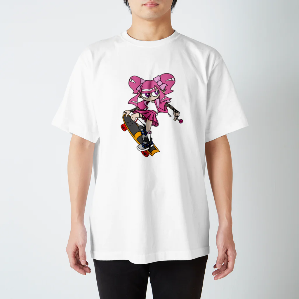 NerdCatHoodiesのNerdCatHoodies SK8 girl 5 Regular Fit T-Shirt