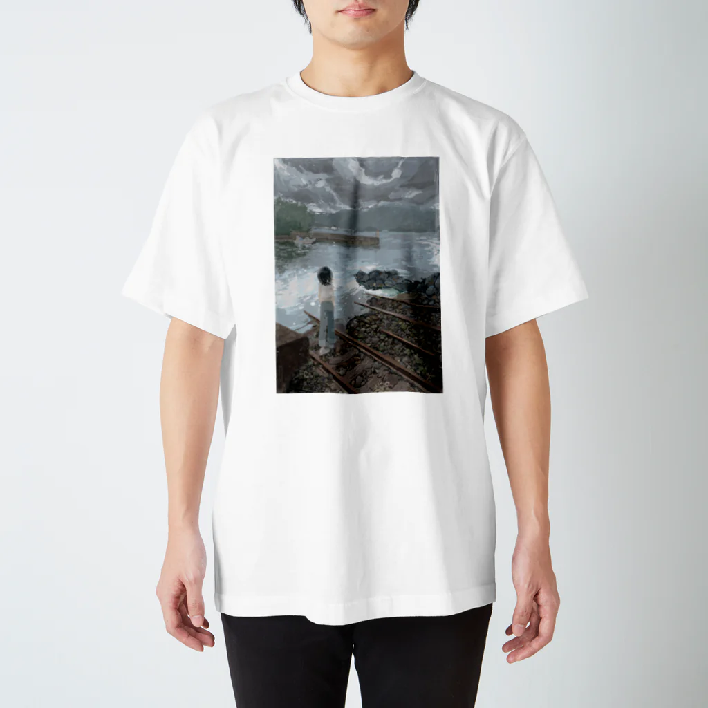 サマ〜の描いたものの曇の日の海 Regular Fit T-Shirt