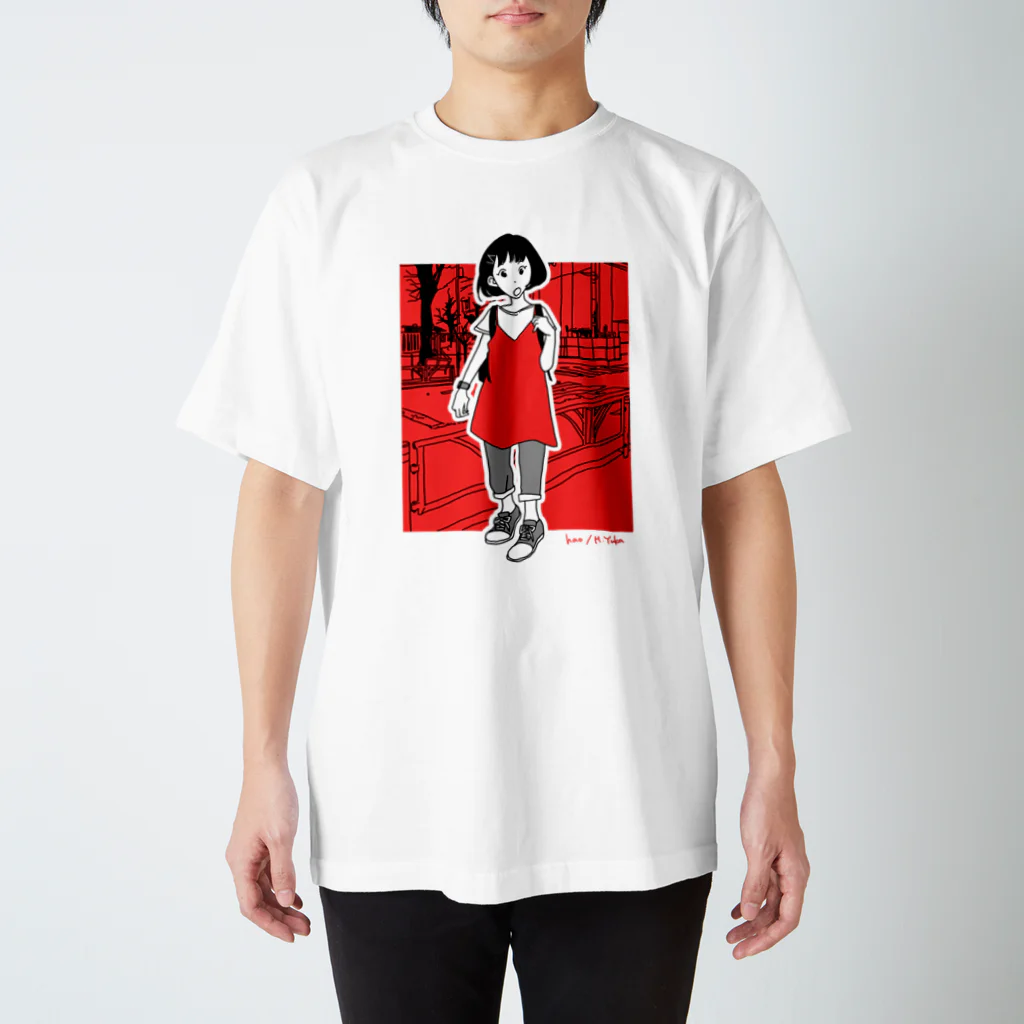 OHESHIO リンゴイラスト ホワイトTシャツ CAHO イラスト ゆるカワ女の子 / RELAXY ( T-Shirt_Lovers )の