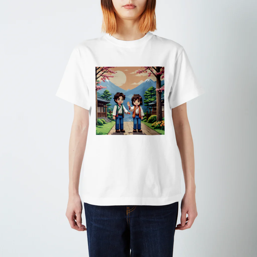 ドット絵グッズ販売の富士山を眺める二人 Regular Fit T-Shirt