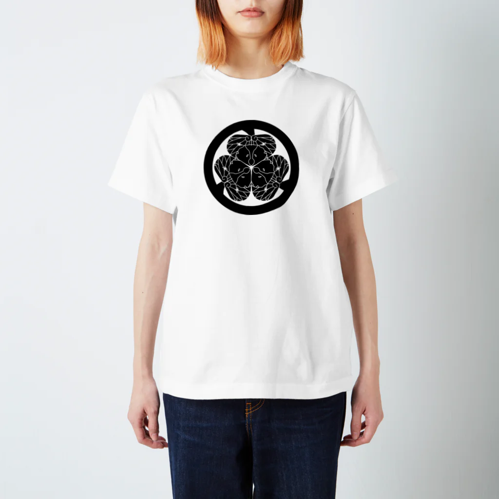 『Nothing Is Real』-- IN SUZURIの動物家紋。H.T.（三つ葉葵ハシビロコウ）黒 Regular Fit T-Shirt