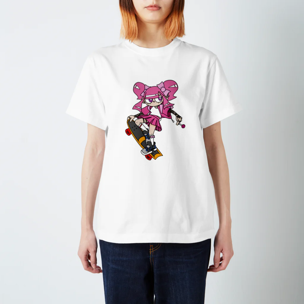 NerdCatHoodiesのNerdCatHoodies SK8 girl 5 Regular Fit T-Shirt