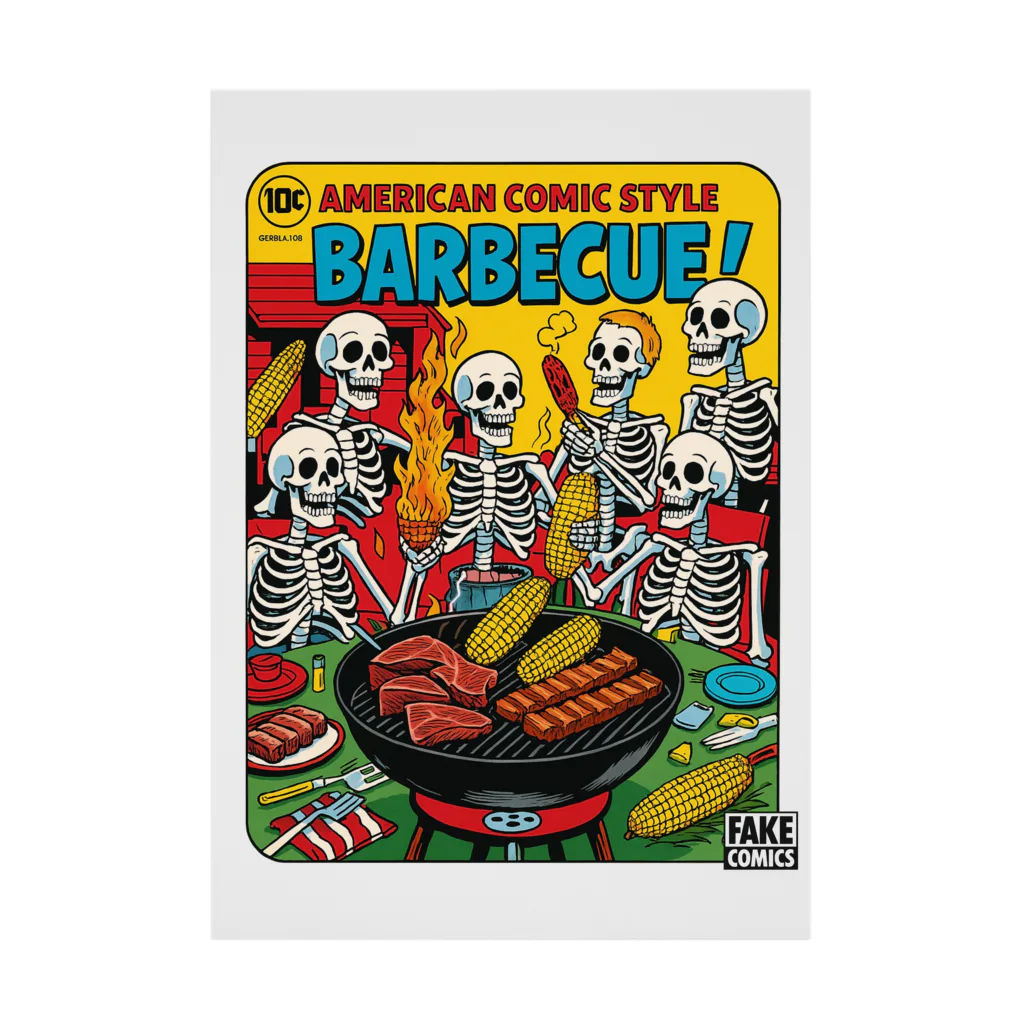 FAKE COMICS の🔥SKELETON BBQ PARTY!🔥 Stickable Poster