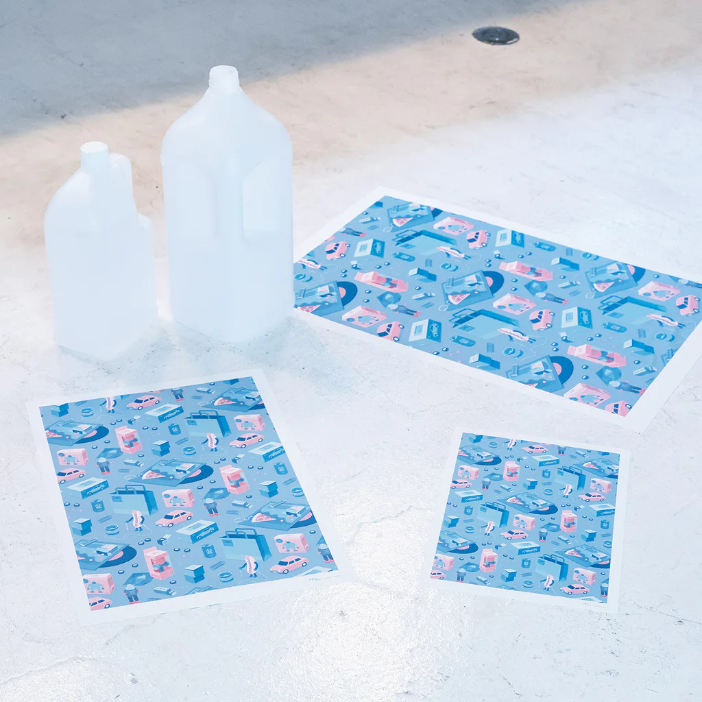 keeeeeep smilingの口紅を塗る女とスリスリする猫 Stickable Poster :size comparisons (A2、A3、A4)