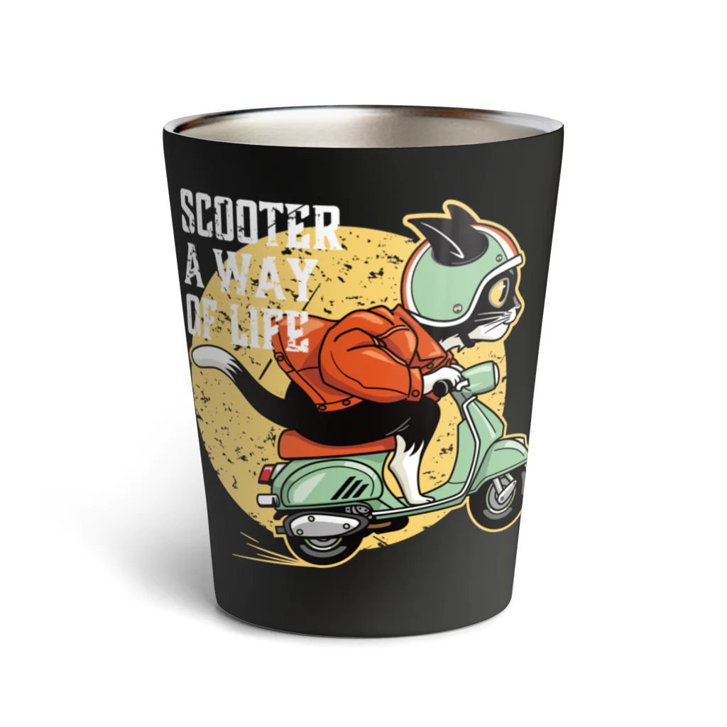 AckeeWolf Art ShopのRetro Scooter Cat - Wind in the Fur_BK Thermo Tumbler