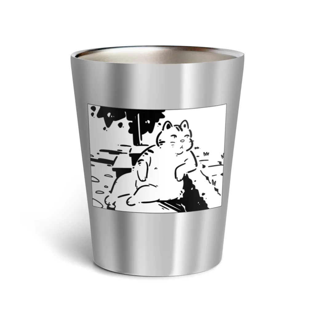 山形屋米店の肘をついてくつろぐ猫 Thermo Tumbler