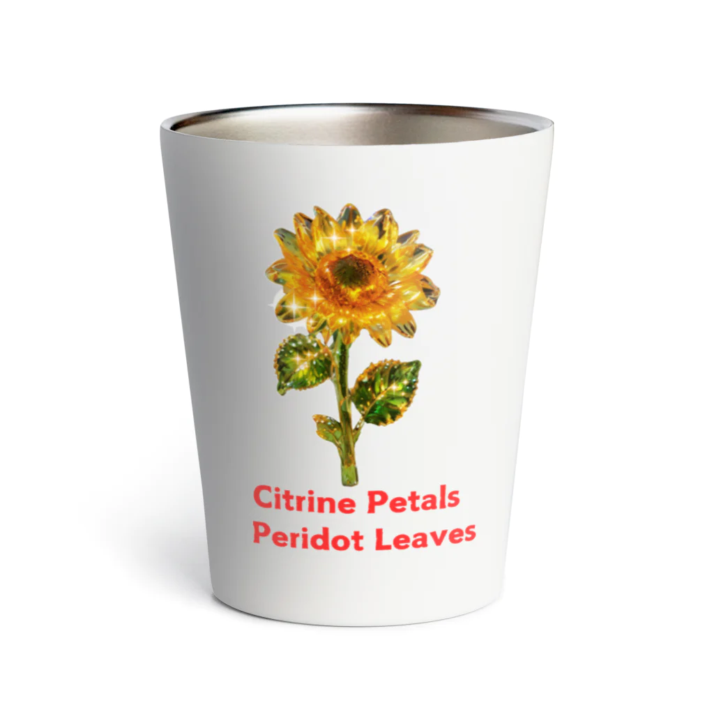 Mellow-Skyのシトリンの花びらとペリドットの葉 Thermo Tumbler