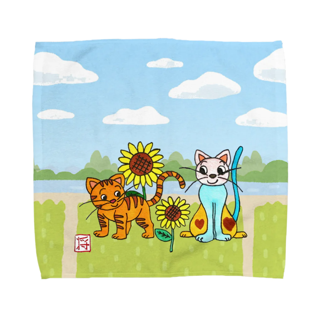 FUCHU SAKURA GARDENのげんきアート展　柴田将人 猫とひまわり Towel Handkerchief