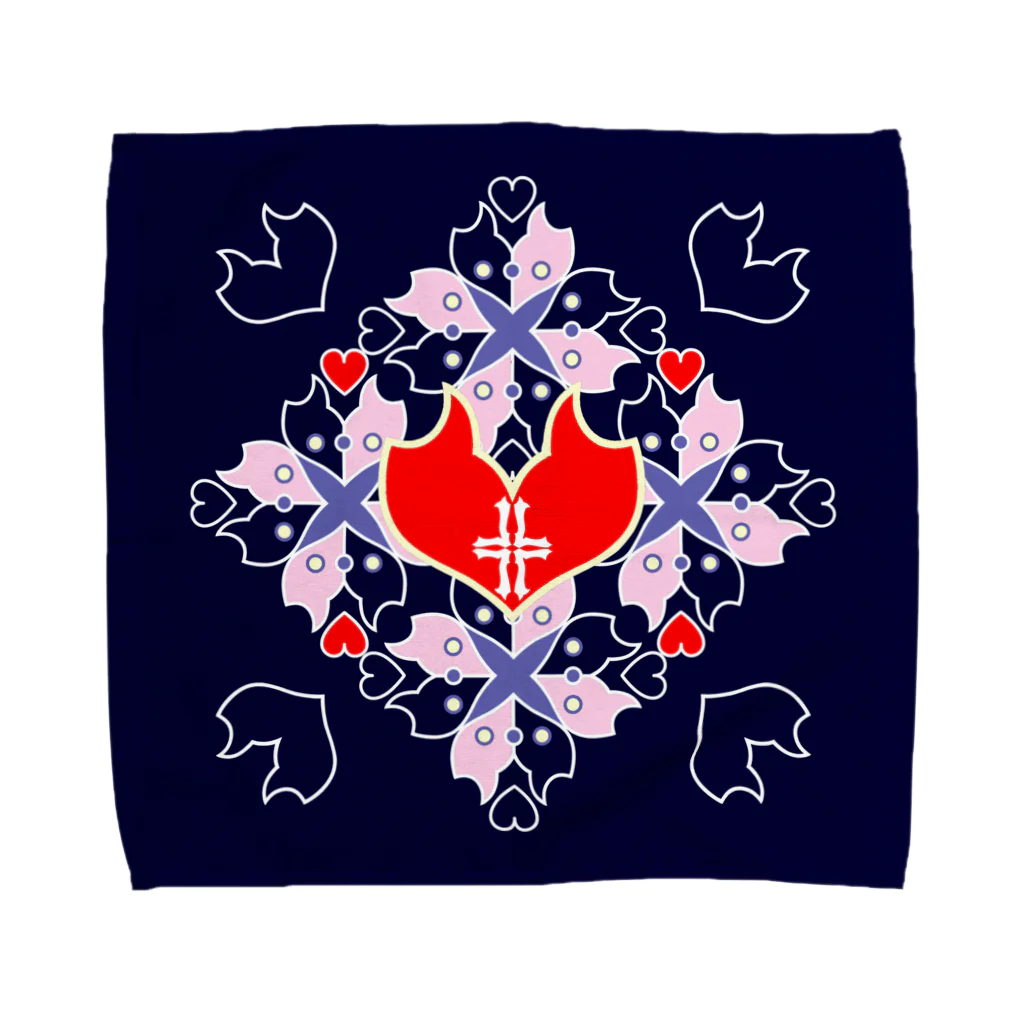 ERIKOERIN ART SHOPの「浪漫花」-QUEEN-／タオルハンカチ（ネイビー） Towel Handkerchief