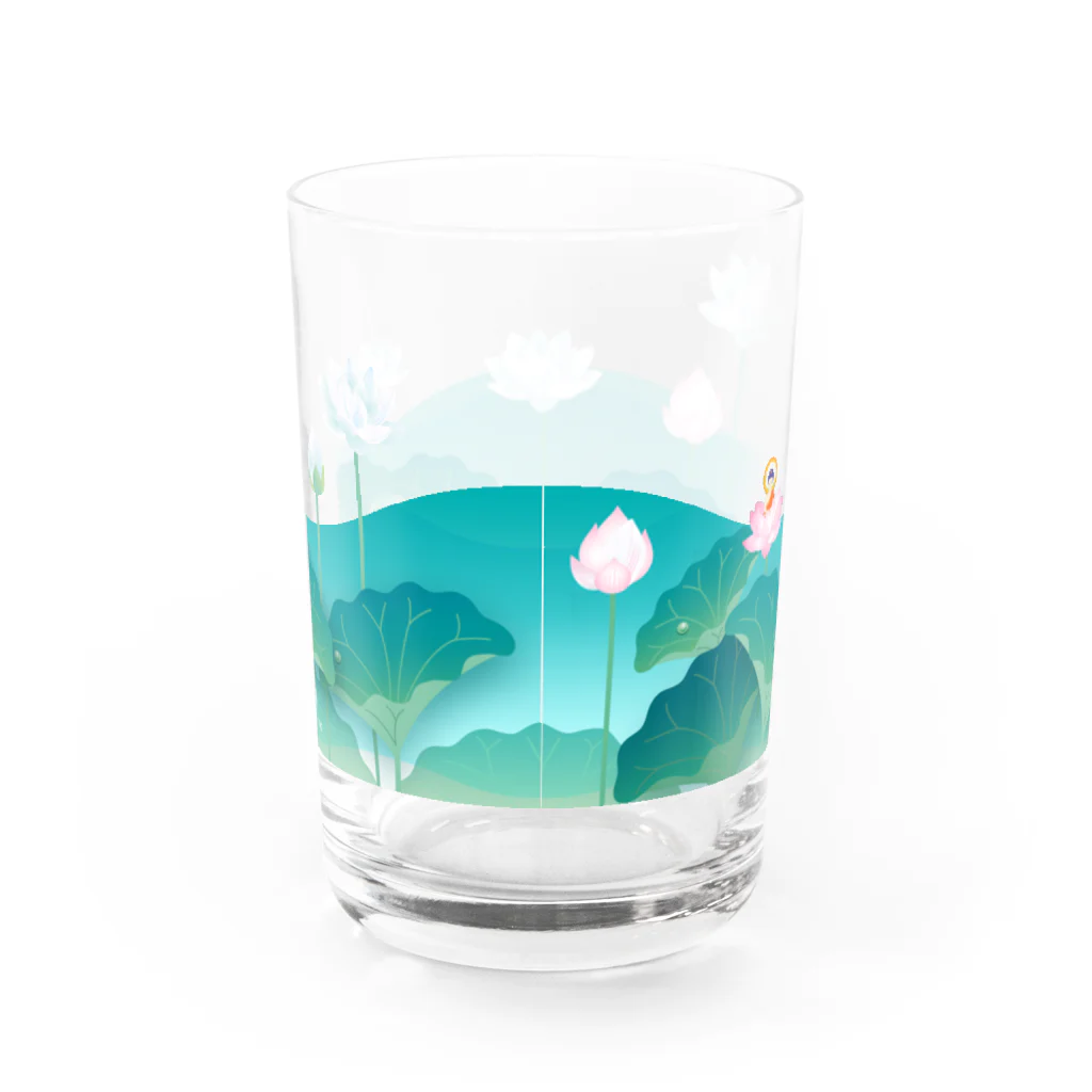 くねくね道の蓮とお釈迦様（グラス） Water Glass :back