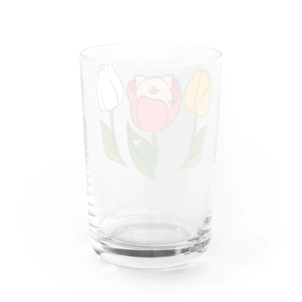 P:ggy（ぴぎー）のおみせのトン野さんとチューリップ Water Glass :back