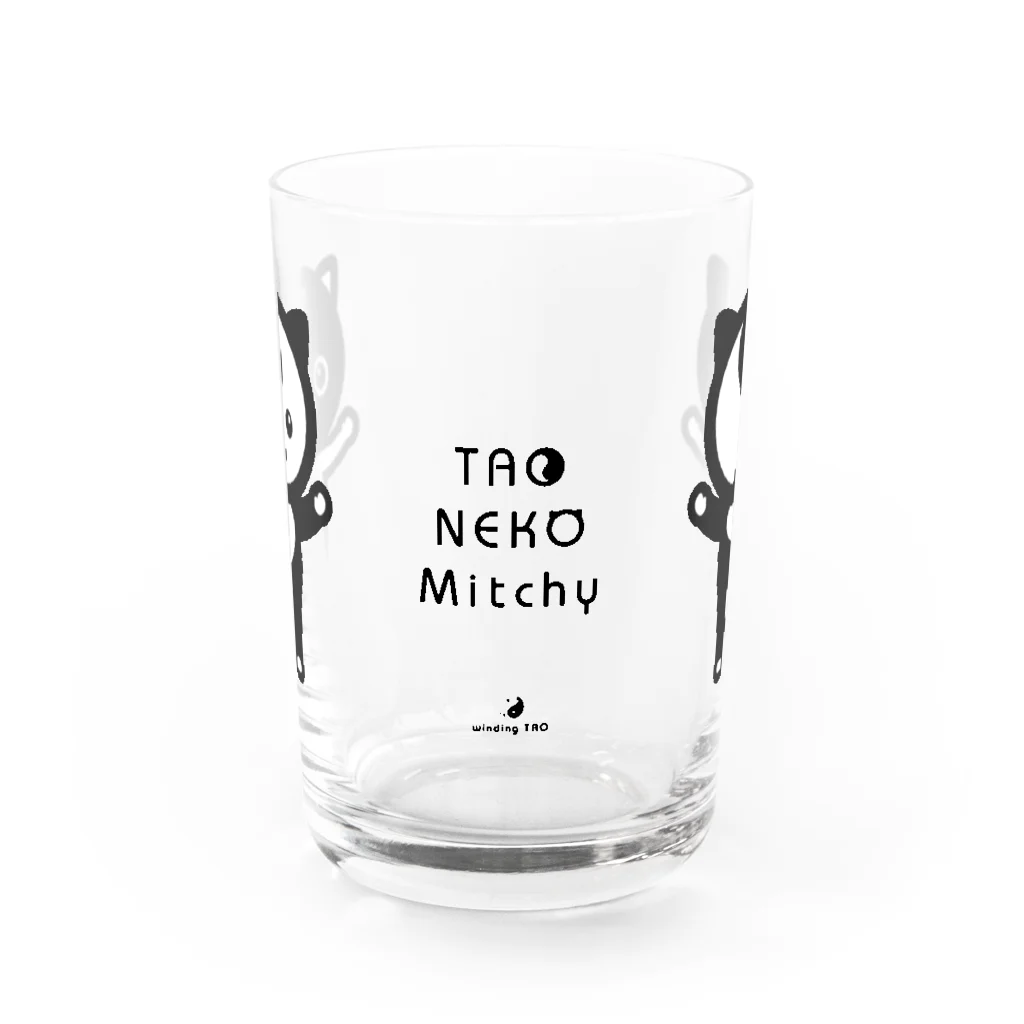 くねくね道のタオ猫みっちー グラス（バンザイ）（文字ブラック） Water Glass :front