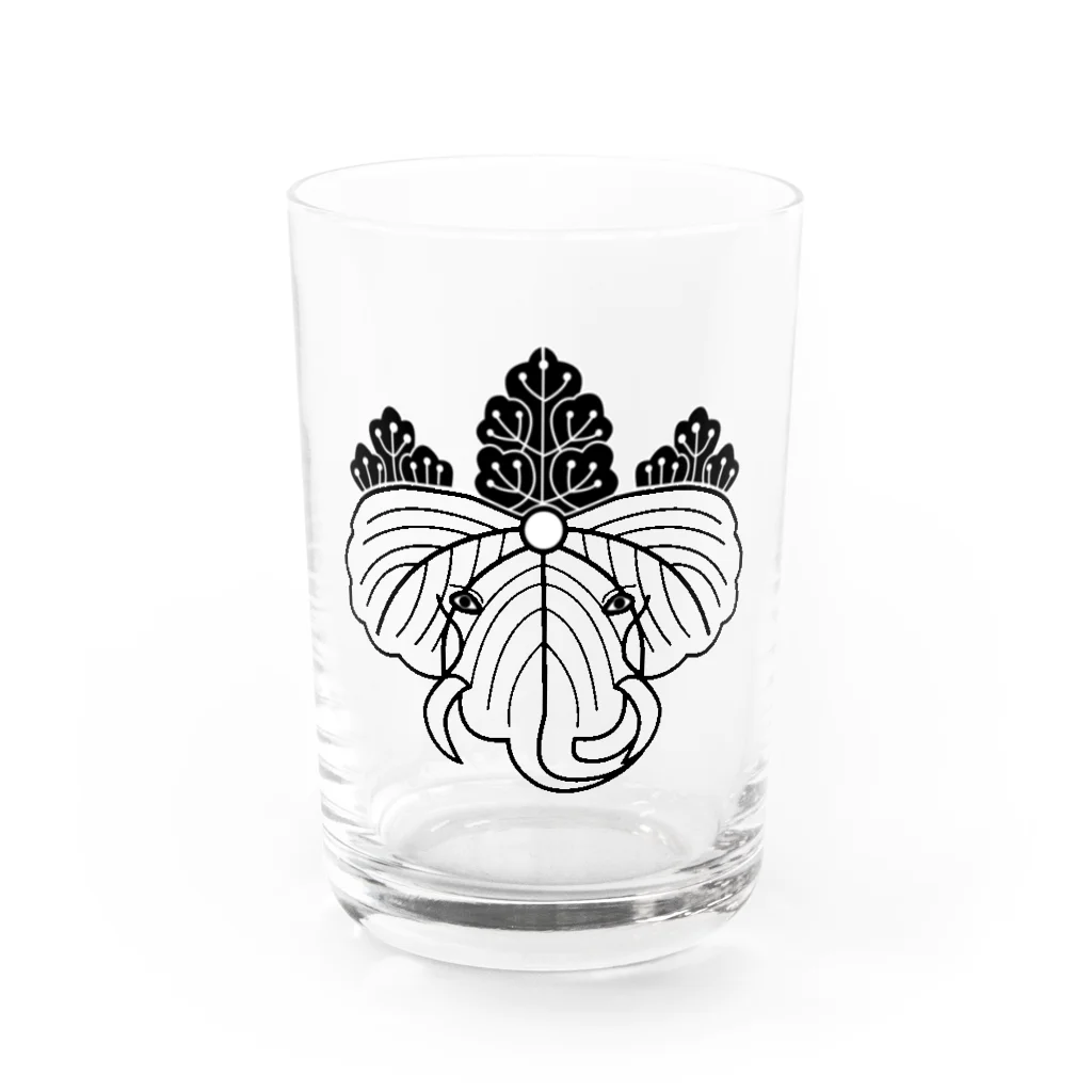 『Nothing Is Real』-- IN SUZURIの動物家紋。H.T.（桐とゾウ）黒 Water Glass :front