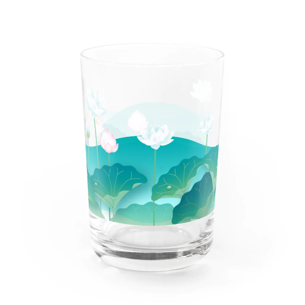 くねくね道の蓮とお釈迦様（グラス） Water Glass :front