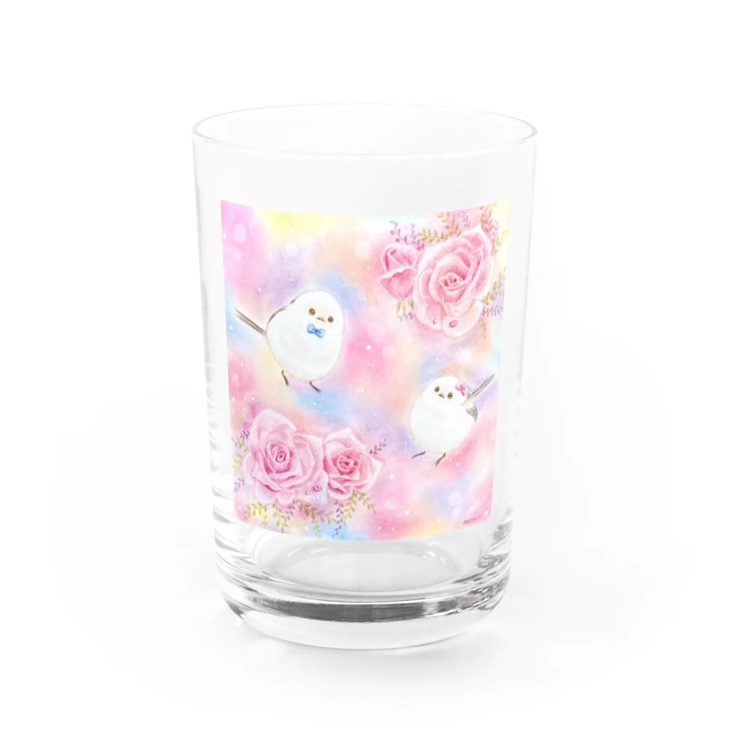 る〜ぷのシマエナガさんと薔薇 Water Glass :front