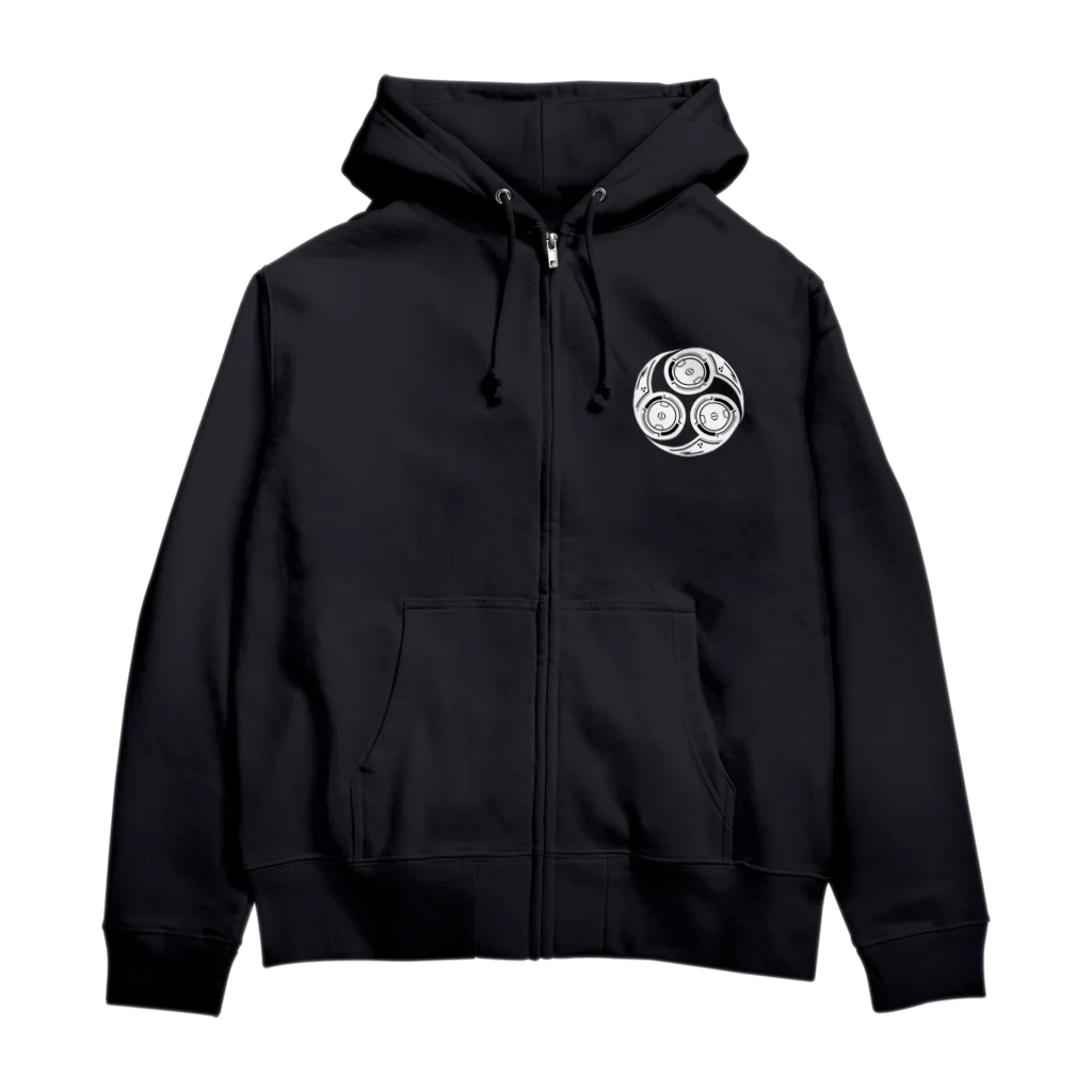 黒衣デザイン(kurogo design)のメカニカル三つ巴〔白〕  Zip Hoodie