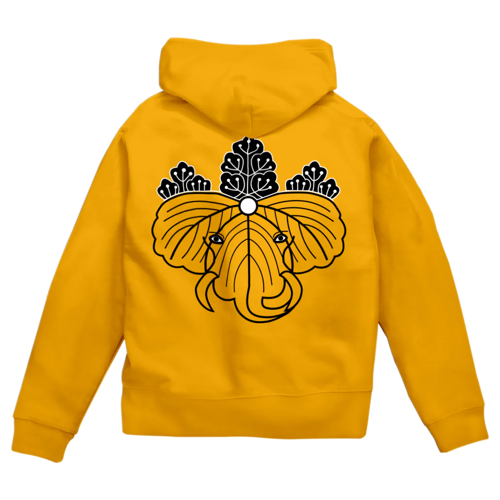 『Nothing Is Real』-- IN SUZURIの動物家紋。H.T.（桐にゾウ）黒 Zip Hoodie