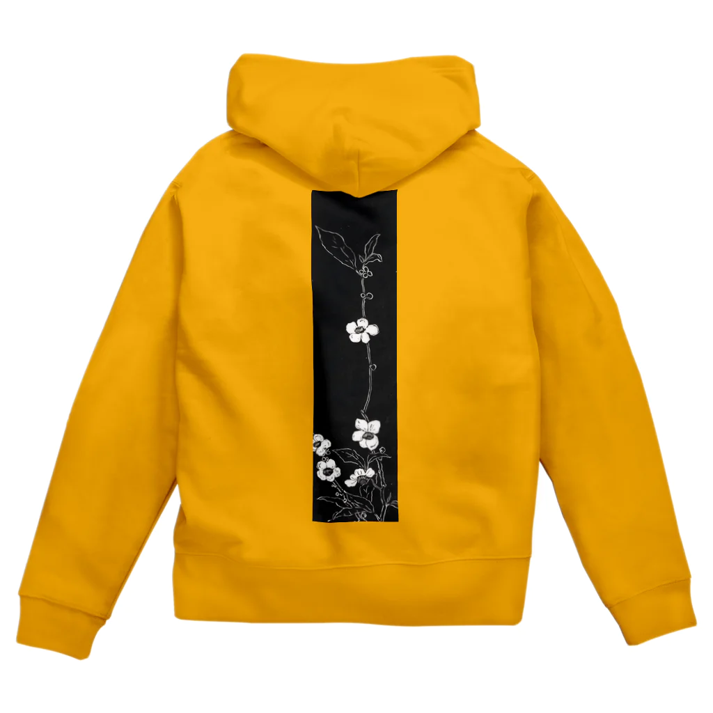 PALA's SHOP　cool、シュール、古風、和風、ねこ、ワンちゃん、ウサギさん、野鳥。の白と黒　花模様 Zip Hoodie