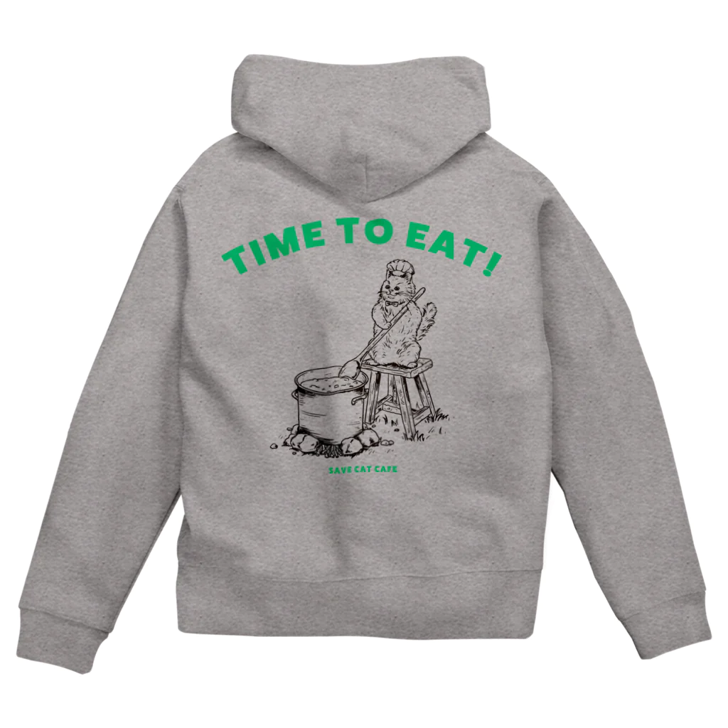 SAVE CAT CAFEのクッキングにゃんこ（モノクロ×グリーン） Zip Hoodie