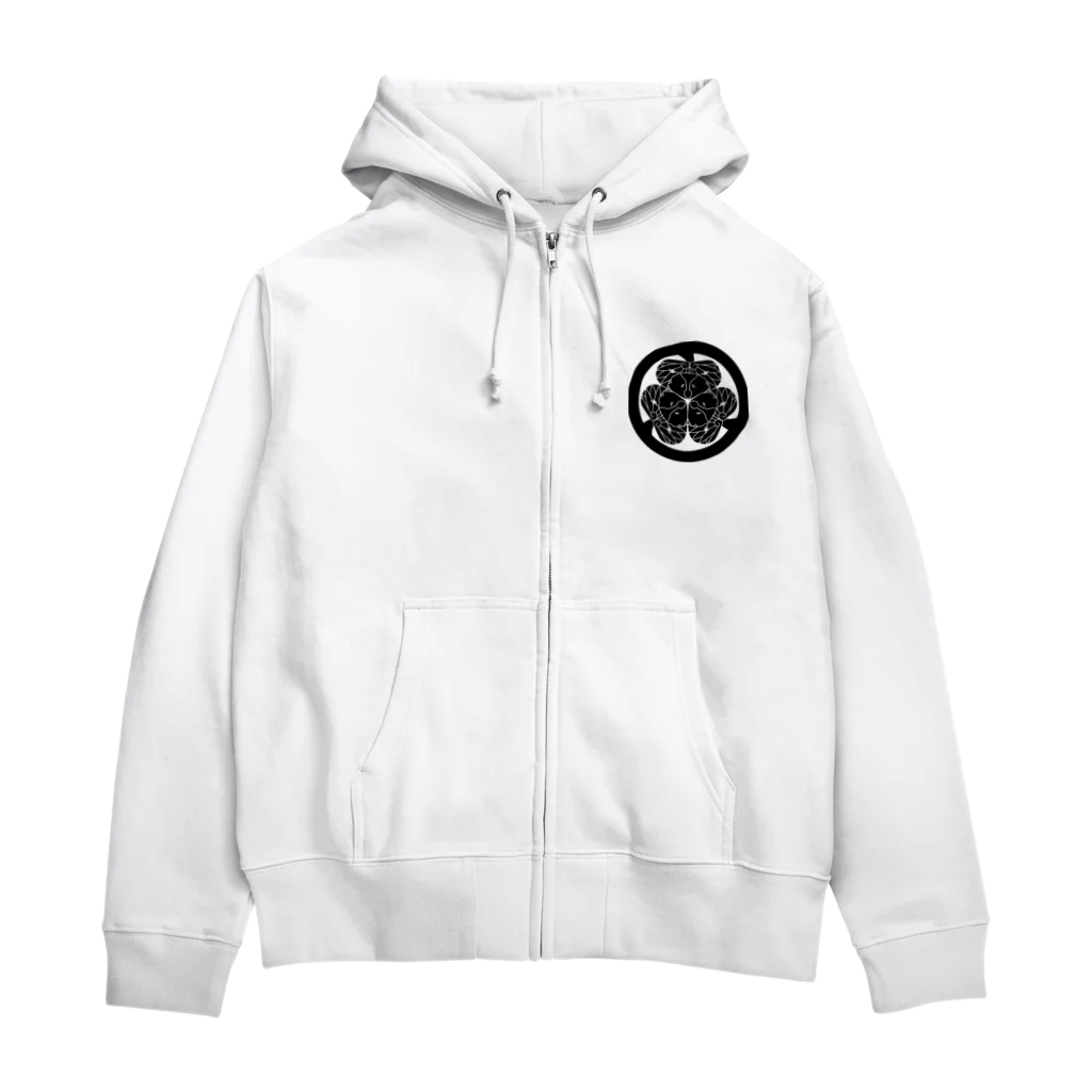 『Nothing Is Real』-- IN SUZURIの動物家紋。H.T.（三つ葉葵ハシビロコウ）黒 Zip Hoodie